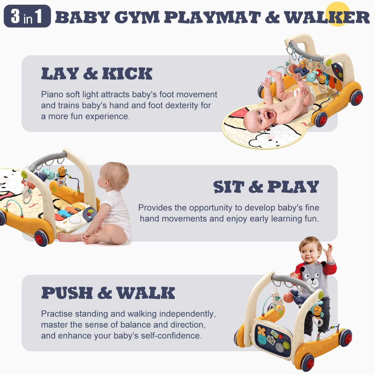 Tapete de juego de gimnasio para bebé, 3 en 1, tapete de juego de piano, tapete de juego para el tiempo boca abajo, centro de actividades musicales