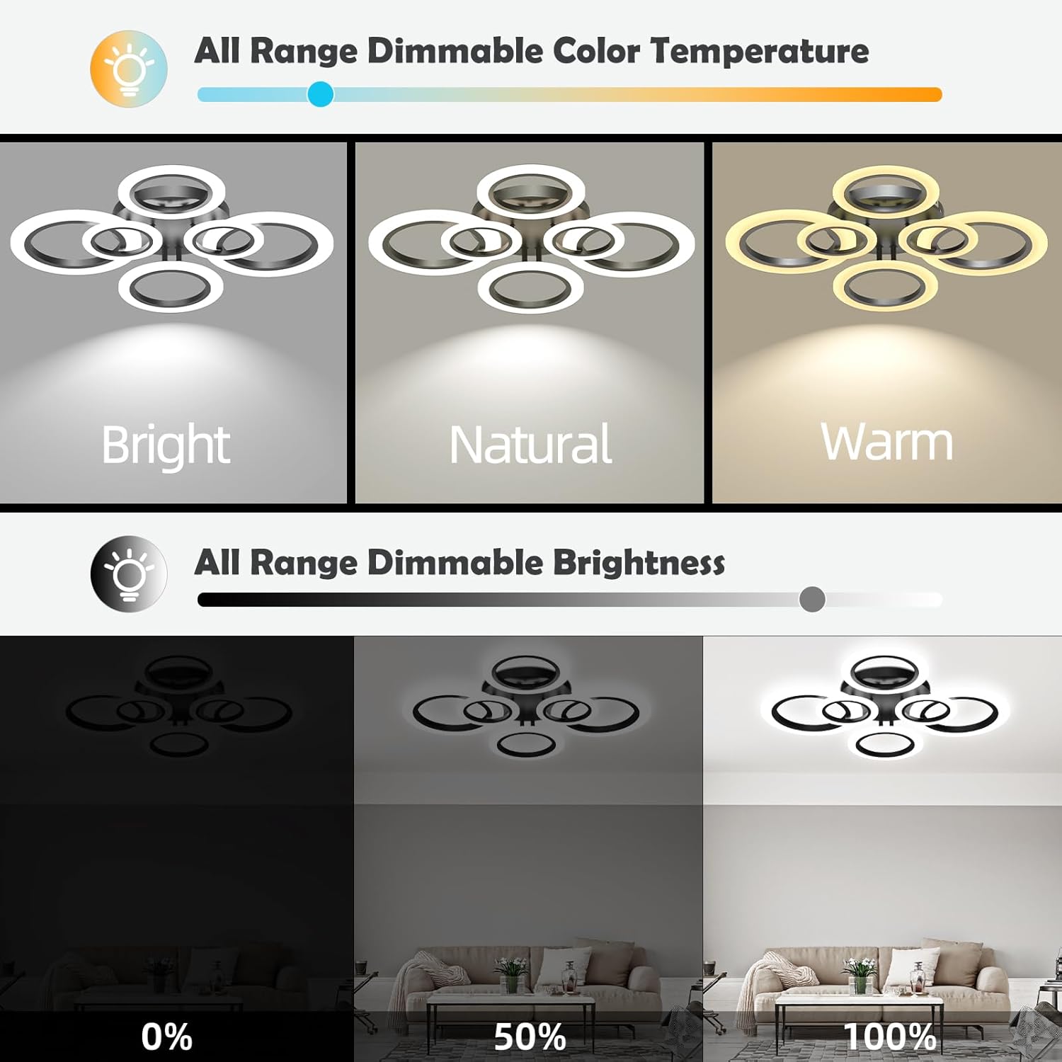 Lámpara de techo LED moderna y contemporánea con control remoto, lámpara de techo regulable de 32 pulgadas para comedor, cocina, sala de estar,