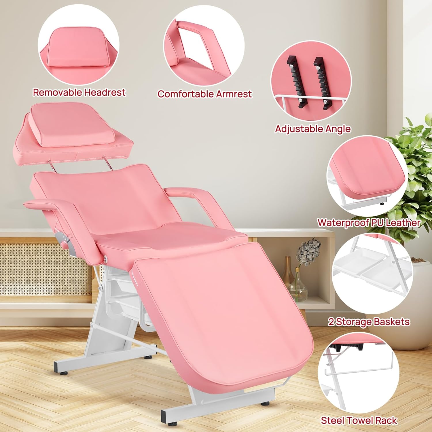 Silla facial para tatuaje, cama de masaje ajustable de 73 pulgadas para artista con taburete, cama facial para cliente, sillas de spa multiusos para