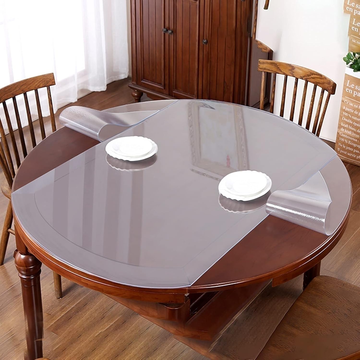 Protector de mesa de PVC transparente de 0.079in de grosor, de plástico redondo, mantel de escritorio, hoja antideslizante, cubiertas de mesa para