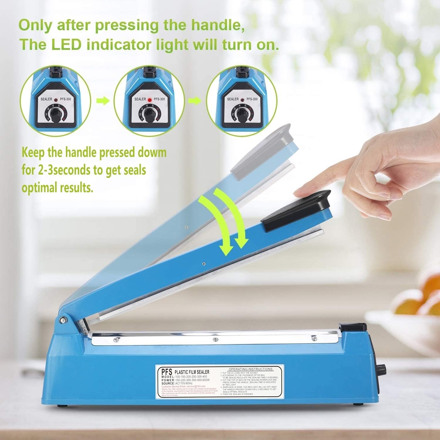 Sellador térmico por impulsos Bolsas manuales Máquina de sellado por impulso de 8 pulgadas para bolsas de plástico PE PP Bolsas con agarre de