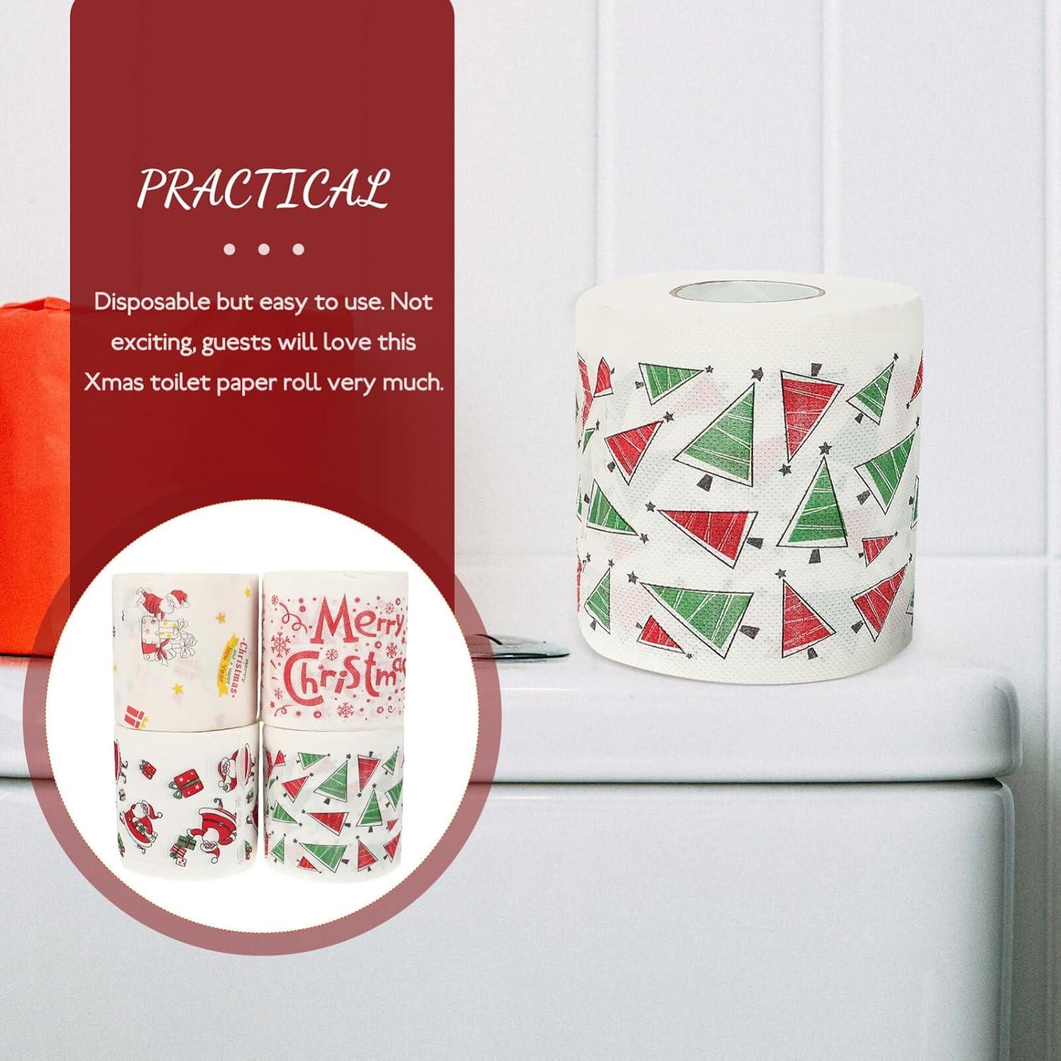 NOLITOY 4 rollos de papel higiénico de Feliz Navidad, altamente coleccionable, papel higiénico, divertido regalo para rellenos de calcetines de