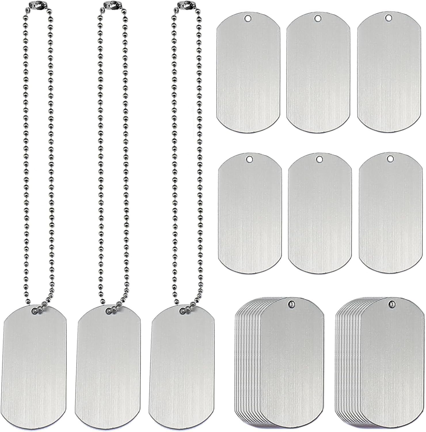 FQTANJU Juego de 80 etiquetas para perro, 40 unidades de 2 x 1 pulgada, etiquetas de aluminio en blanco para perro, colgantes de metal con agujero y