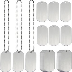 FQTANJU Juego de 80 etiquetas para perro, 40 unidades de 2 x 1 pulgada, etiquetas de aluminio en blanco para perro, colgantes de metal con agujero y FQTANJU Juego de 80 etiquetas para perro, 40 unidades de 2 x 1 pulgada, etiquetas de aluminio en blanco para perro, colgantes de metal con agujero y