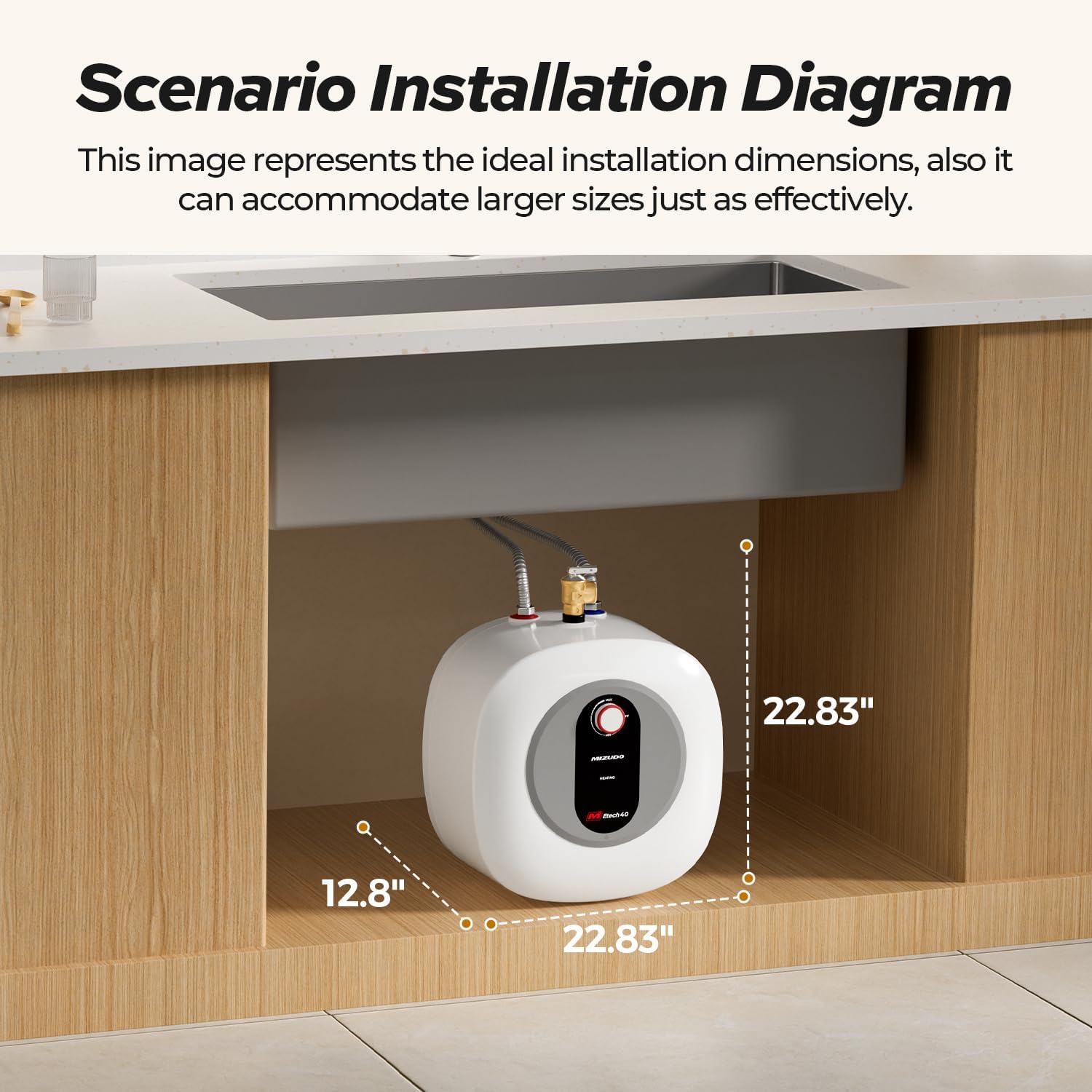Calentador de agua eléctrico con mini tanque, 4.0 galones, punto de uso, calentador de agua caliente instantáneo de 120 V 1440 W, debajo del