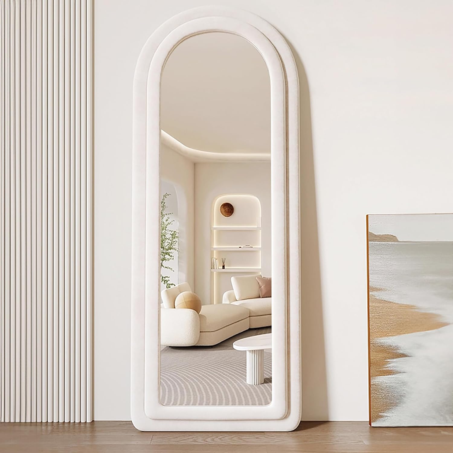 Espejo de franela de longitud completa con soporte arqueado para colgar en la pared, espejo corporal de 63 x 24 pulgadas, HD modernos y grandes