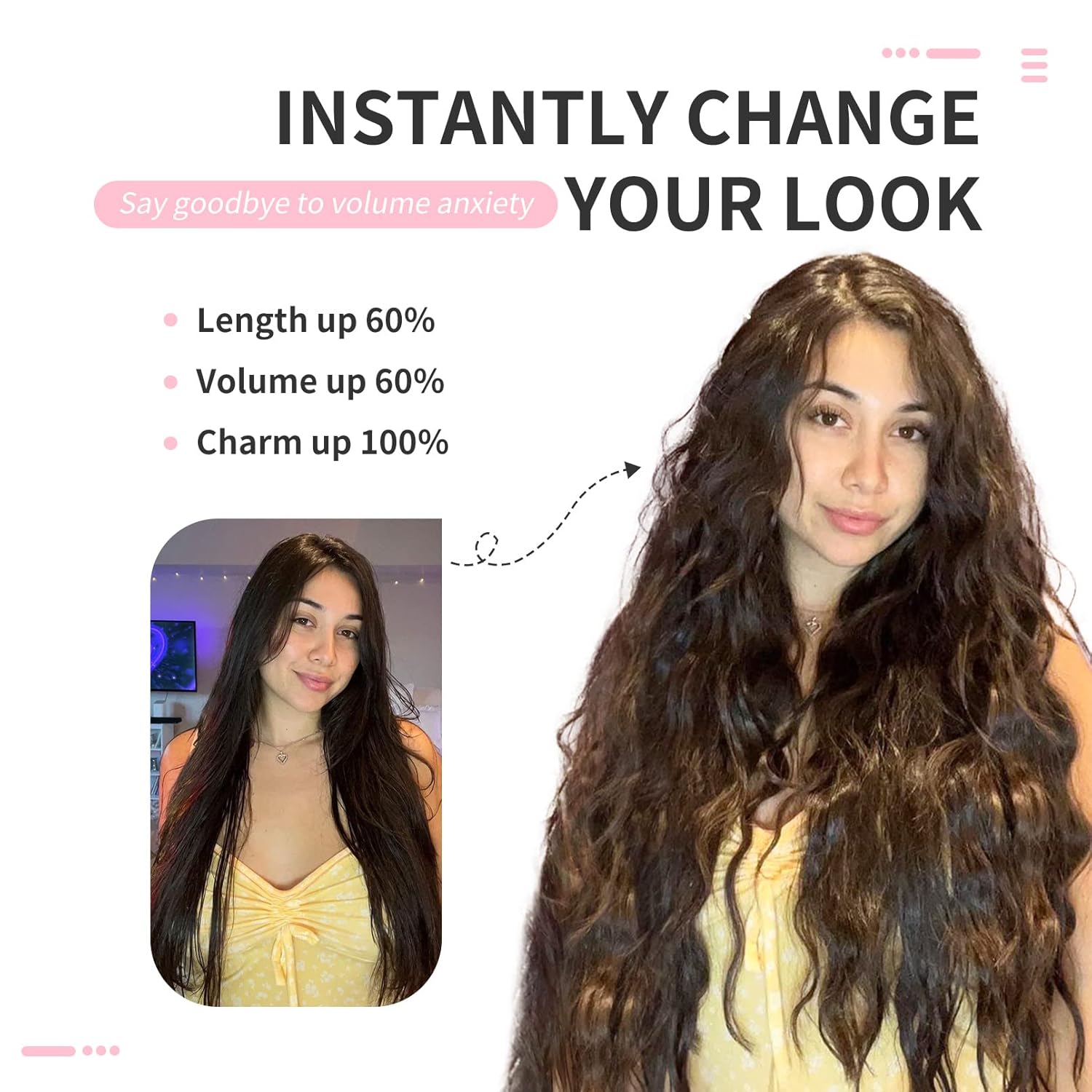 FLUFYMOOZ Extensiones de cabello con pinzas, extensiones de cabello sintético ondulado con clip, 6 unidades, para mujer, 24 pulgadas (rubio ceniza