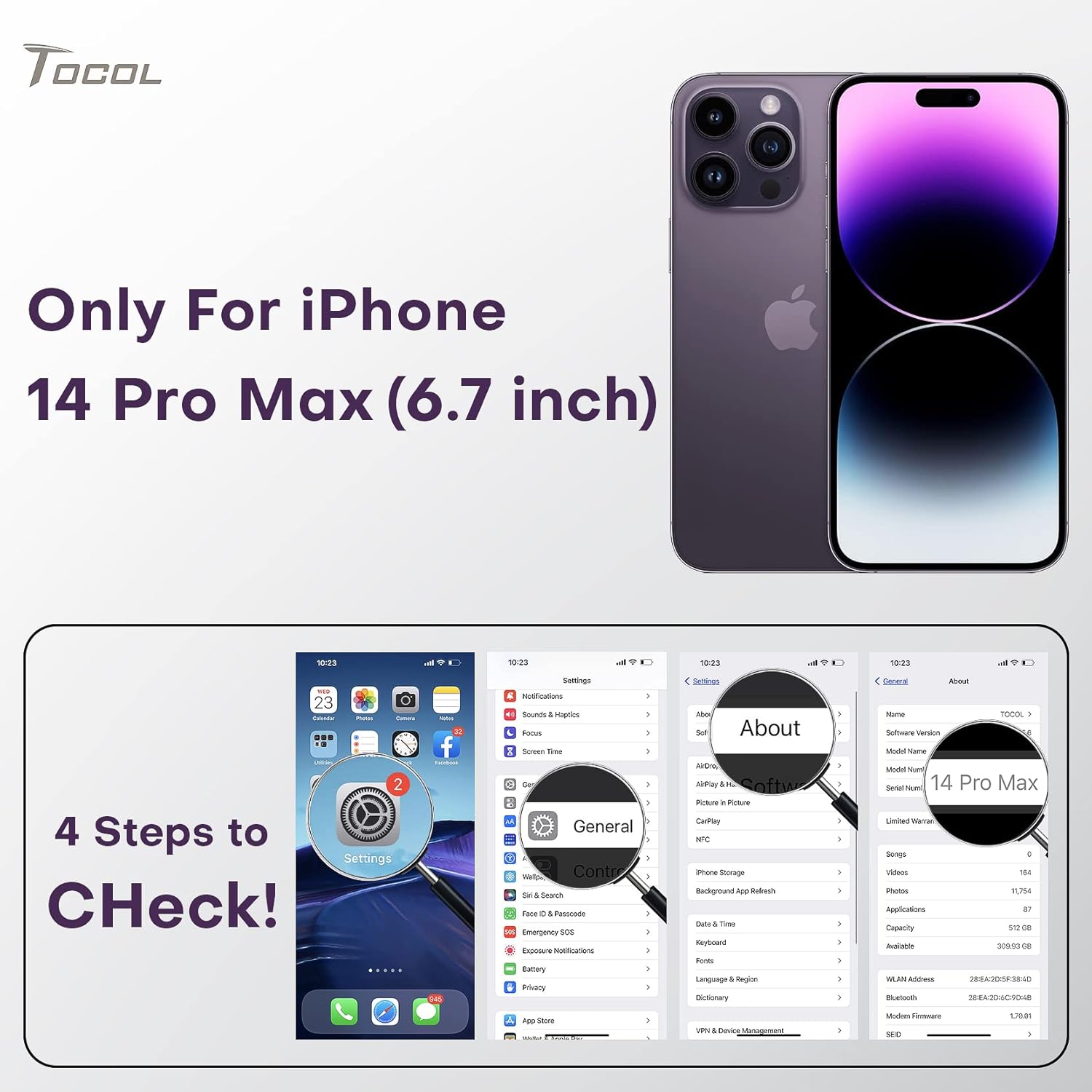 TOCOL Funda 5 en 1 para iPhone 14 Pro Max, 2 protectores de pantalla + 2 protectores de lente de cámara, funda delgada de silicona líquida para