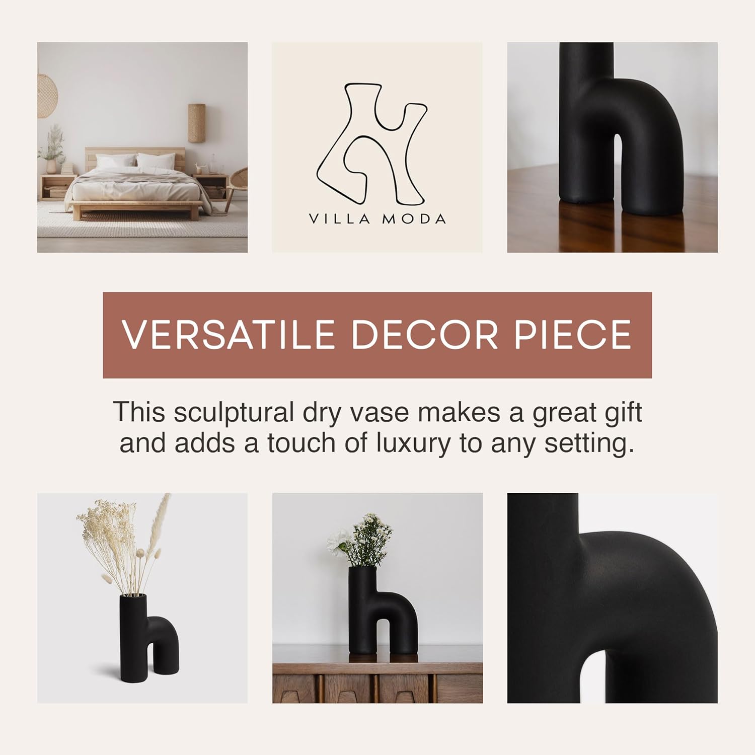 Villa Moda Lila – Jarrón decorativo decorativo abstracto, color negro