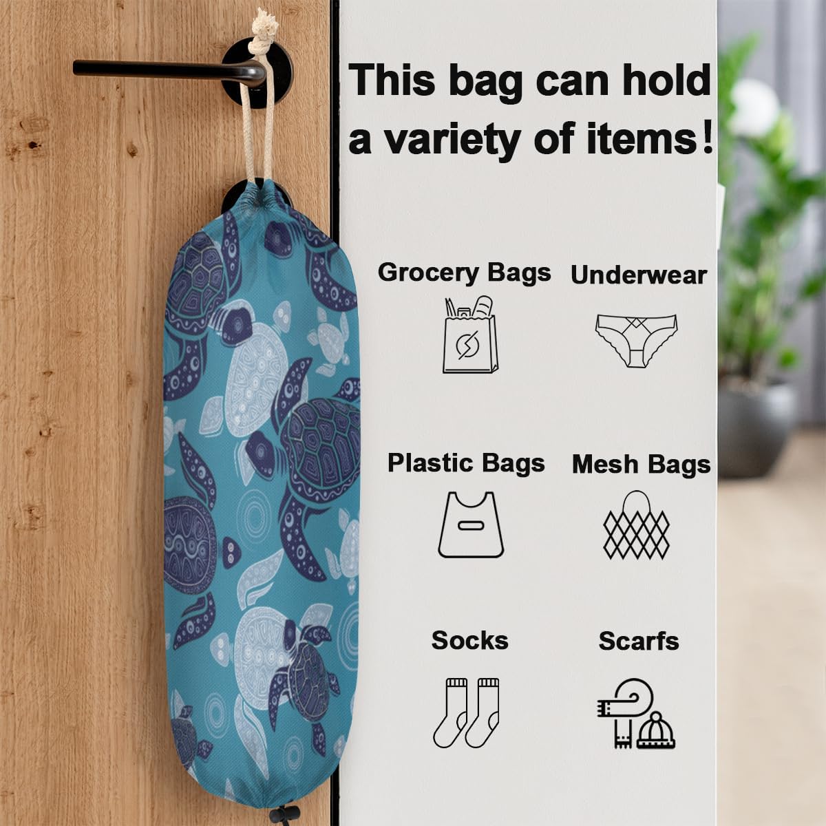Soporte para bolsas de plástico con diseño de tortuga marina, lavable, grande, soporte para bolsa de comestibles, organizador de bolsas de plástico,