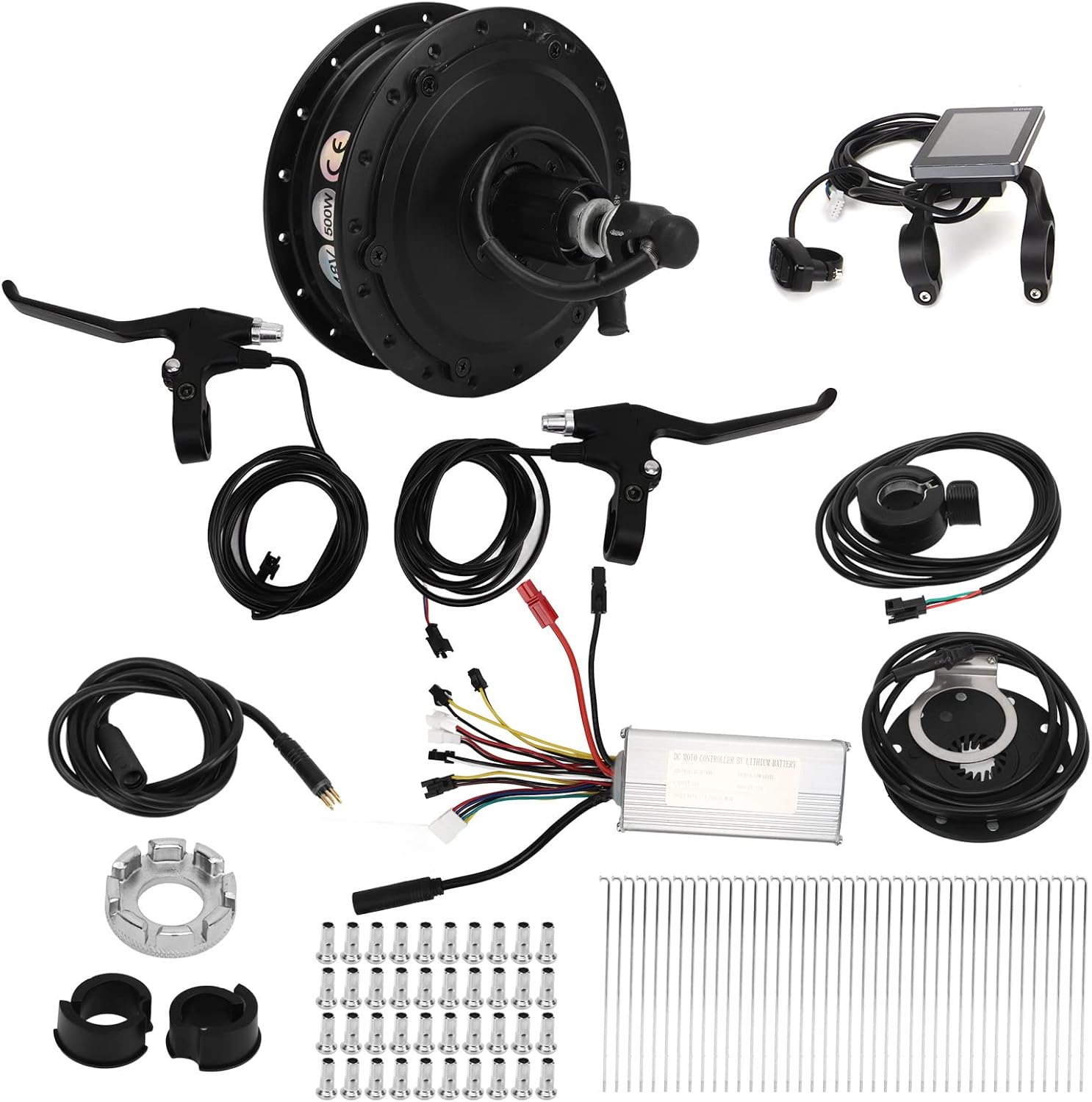 Fdit Kit de motor de cubo trasero de 48 V 500 W, modificación GD06 Kit de conversión de motor de cubo de bicicleta eléctrica con acelerador de