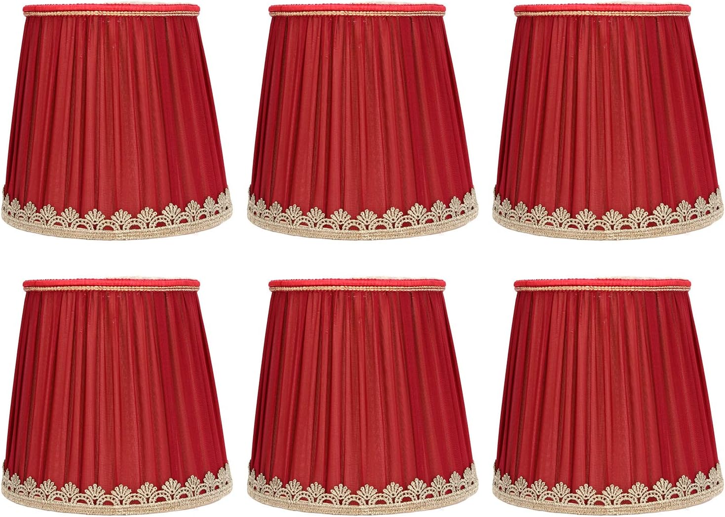 Juego de 6 pantallas de lámpara pequeña color rojo vino, pantalla plisada hecha a mano cubierta de lámpara de tela para lámpara de pared E14
