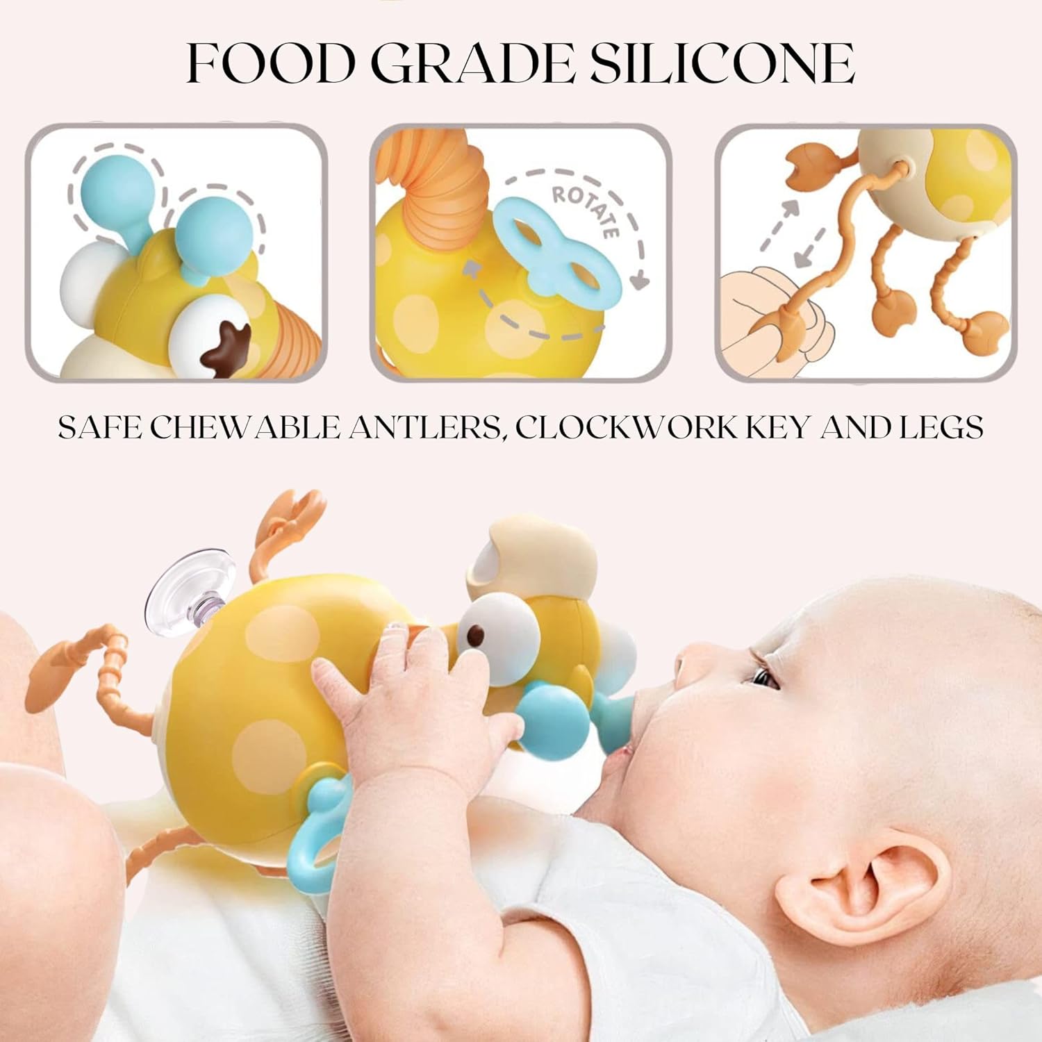 Cuerda de tracción de juguete de succión de jirafa  Juguetes Montessori para niños de 2 años  Juguete de cuerda con cremallera Juguetes sensoriales