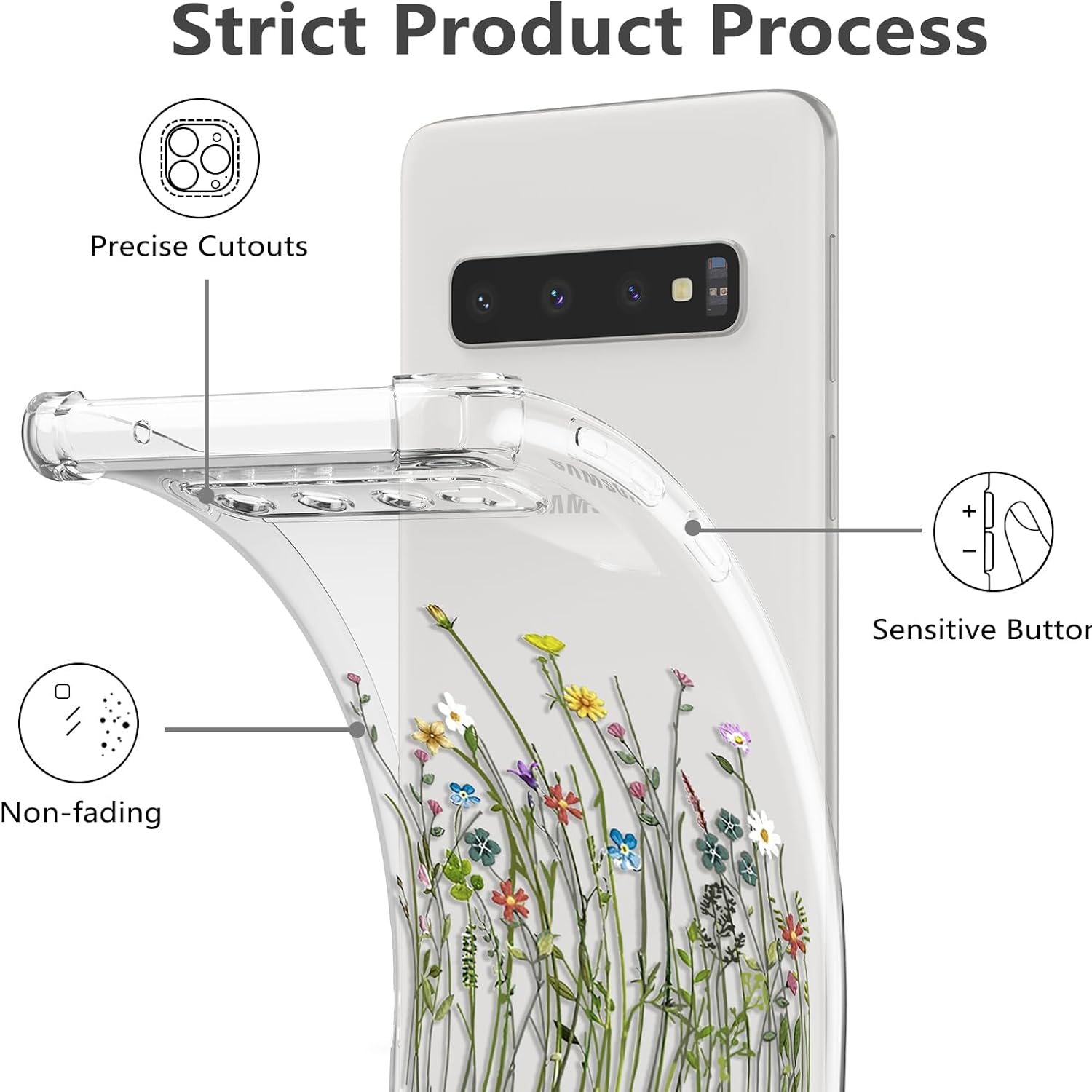 RALEAVO Funda protectora transparente de TPU suave con esquinas reforzadas, para Samsung Galaxy S10, diseño floral, delgada y bonita, para niñas y