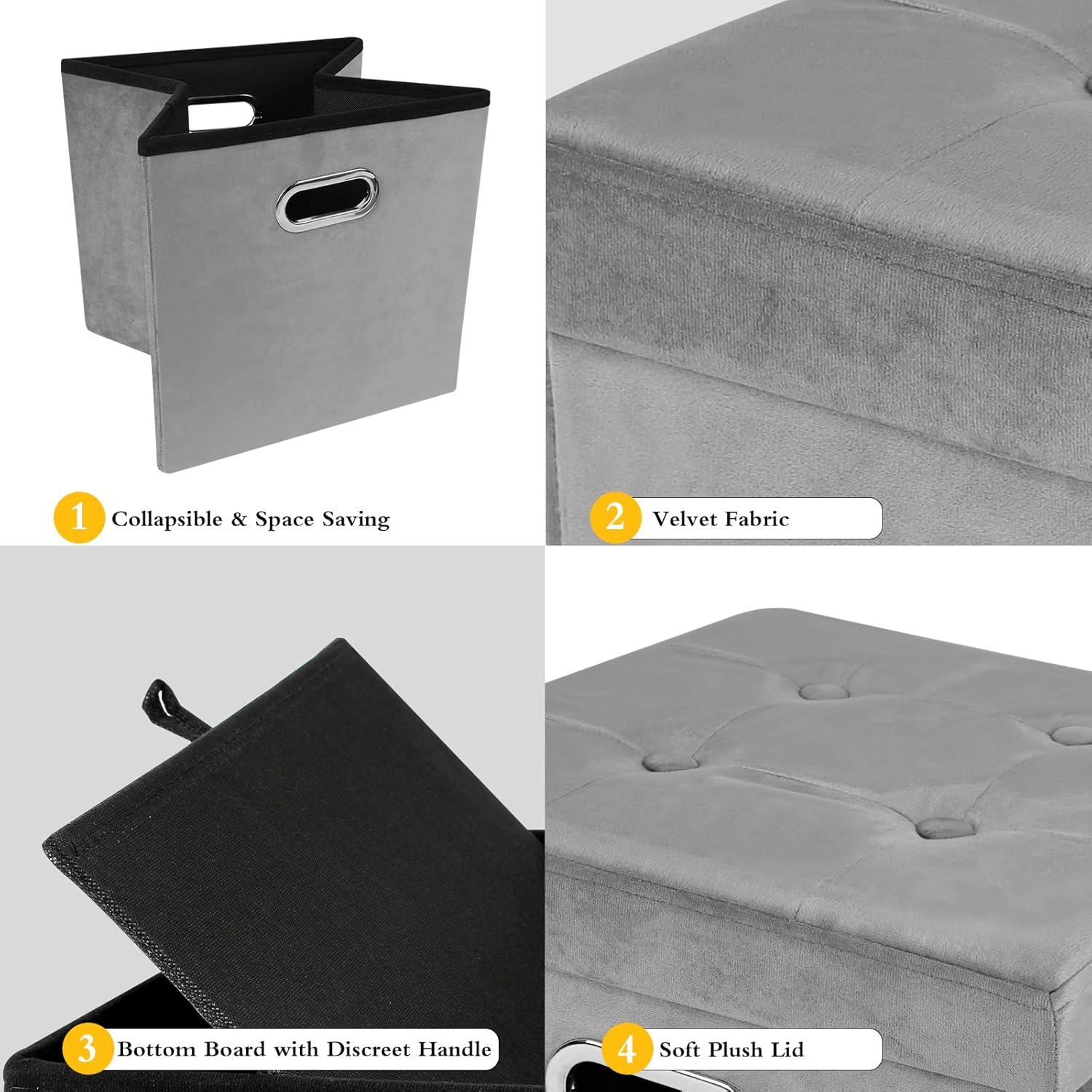 Cubo otomano de almacenamiento, otomana de terciopelo con botones de almacenamiento, otomana cuadrada plegable con bandeja, almacenamiento otomano