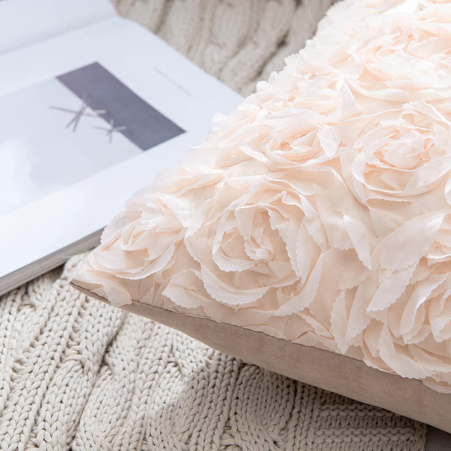 MIULEE Paquete de 2 fundas de almohada decorativas románticas de gasa con diseño de rosas, fundas de almohada cuadradas sólidas para sofá y