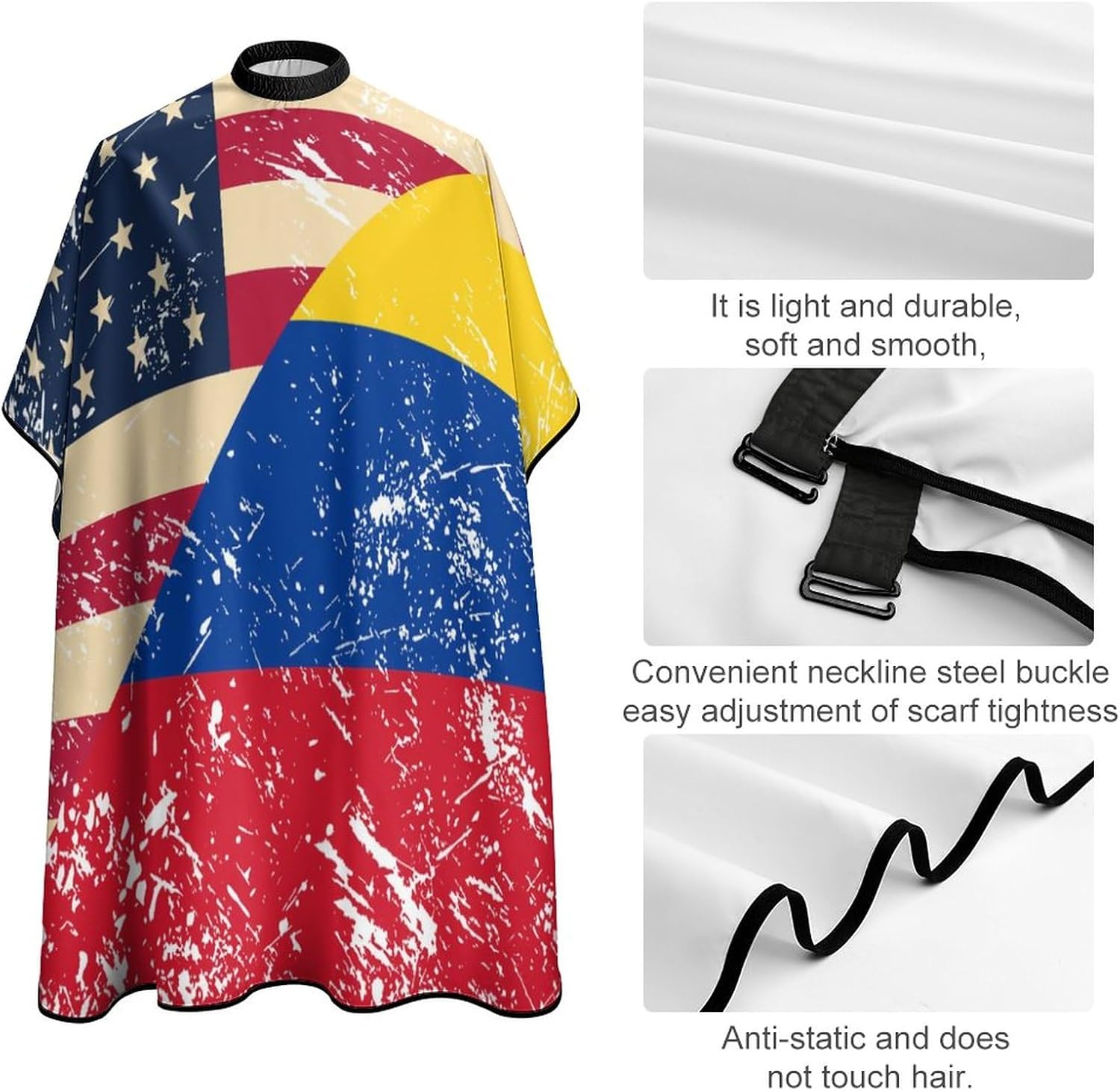 American and Columbia Retro Flag – Capa de peluquería para adultos, delantal de corte profesional para salón de belleza, para hombres y mujeres