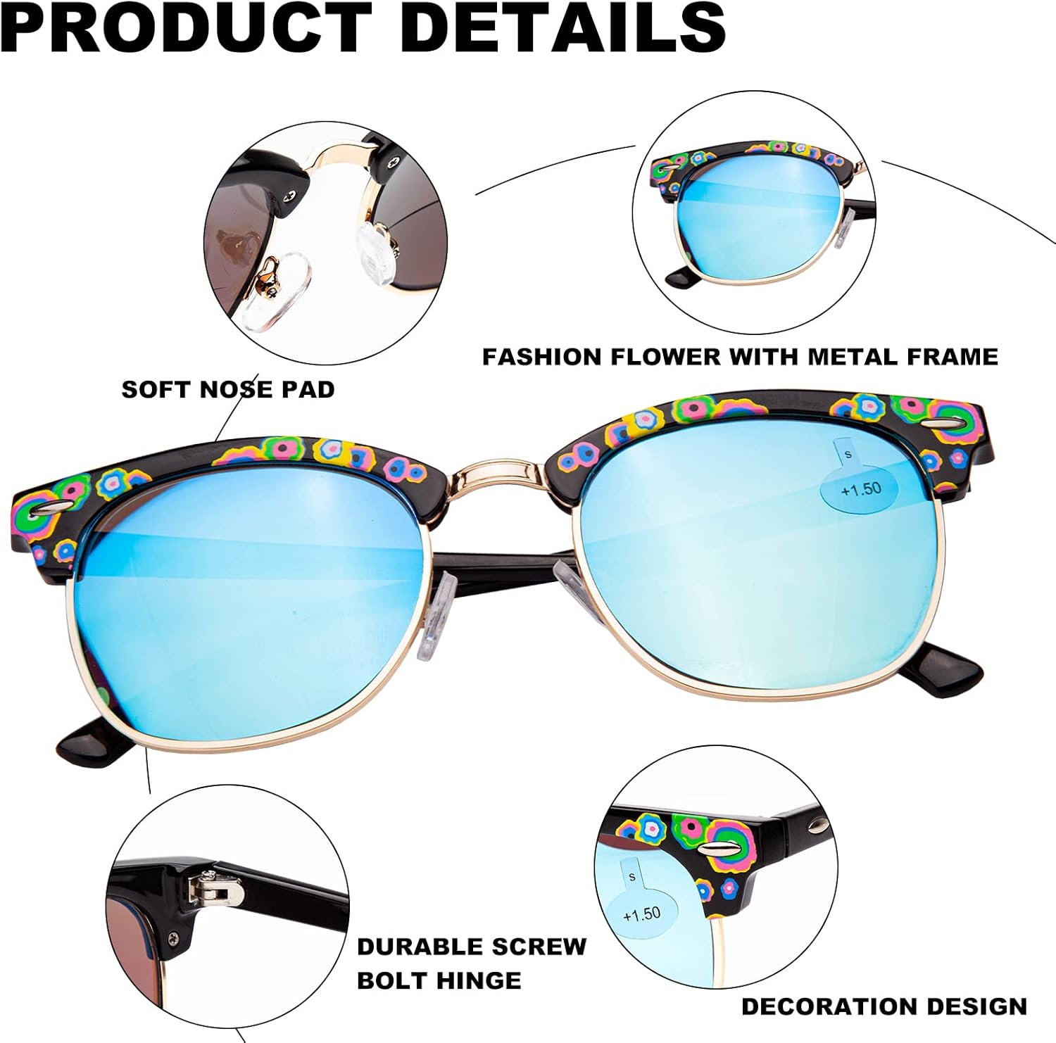 Amorays Lentes de sol bifocales de lectura para mujeres y hombres, lentes clásicos para lector de sol, lentes transparentes con protección UV para