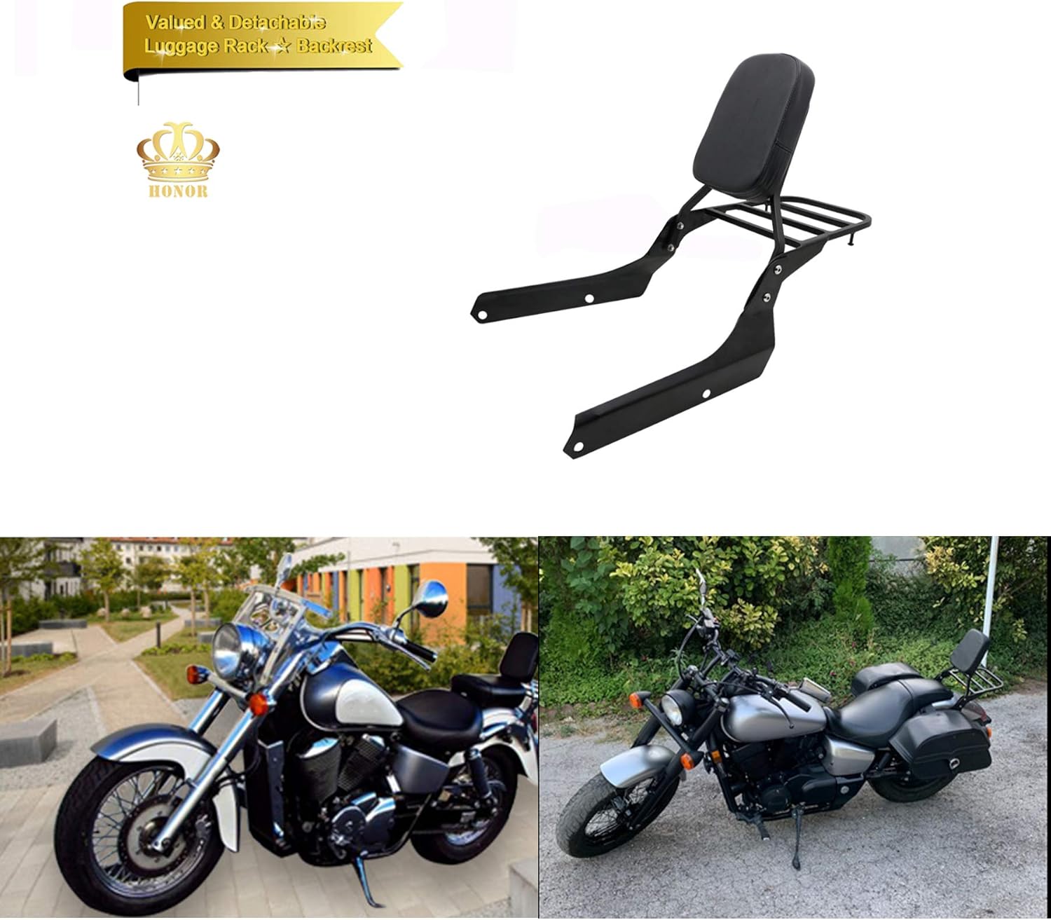 Nuevo respaldo Sissy Bar portaequipajes compatible conrepuesto para Honda VT750 Shadow Spirit 2007-2014 Honda VT750C2B Shadow Phantom 2010-2017