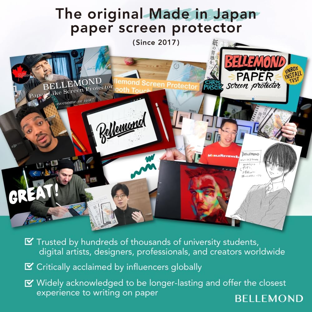 BELLEMOND – Paquete de 2 – Protector de pantalla de papel Smooth Kent fabricado en Japón (versión 2023) para iPad de 10.2 pulgadas de 987 generación