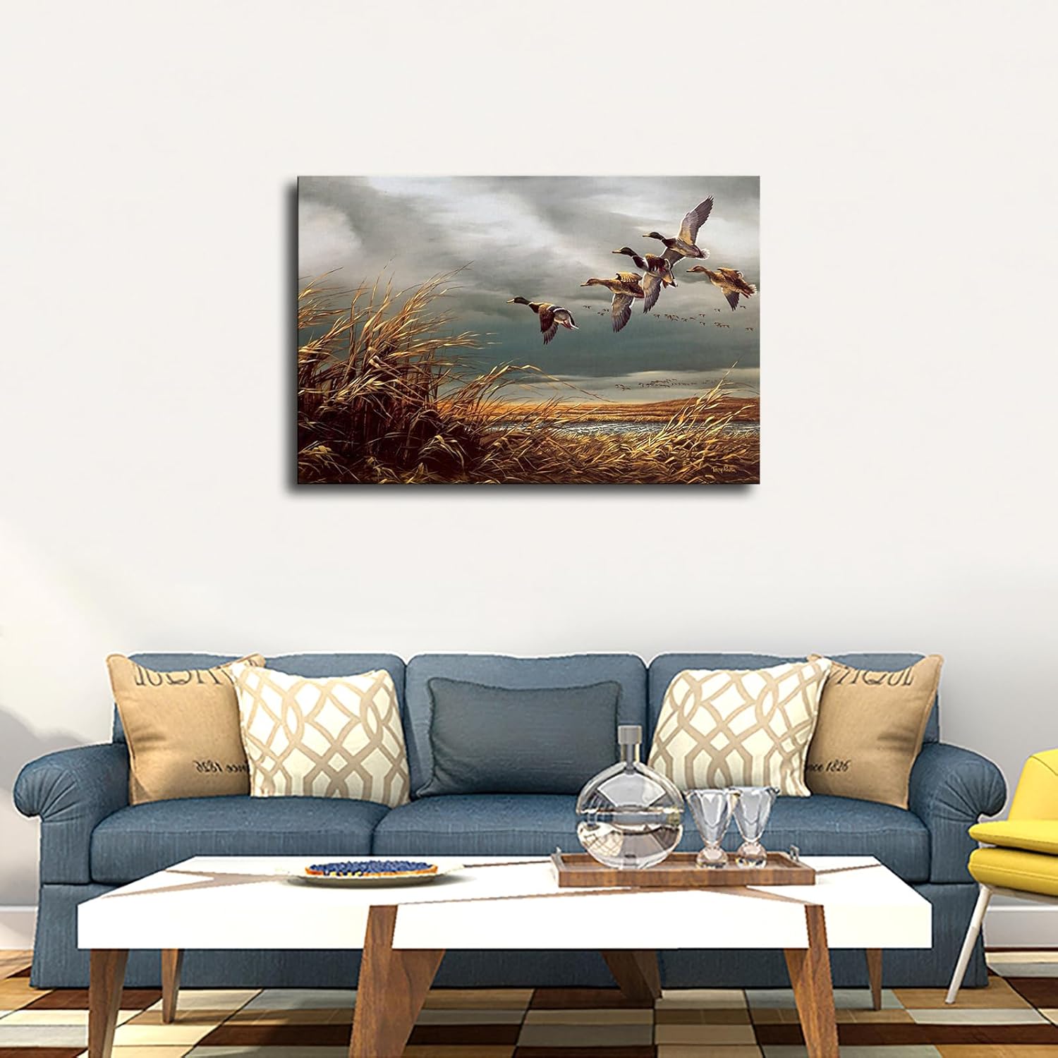 AdaNti Póster de caza de patos salvajes voladores modernos para oficina, sala de estar, cocina, baño, decoración de pared (enmarcado, 12 x 18