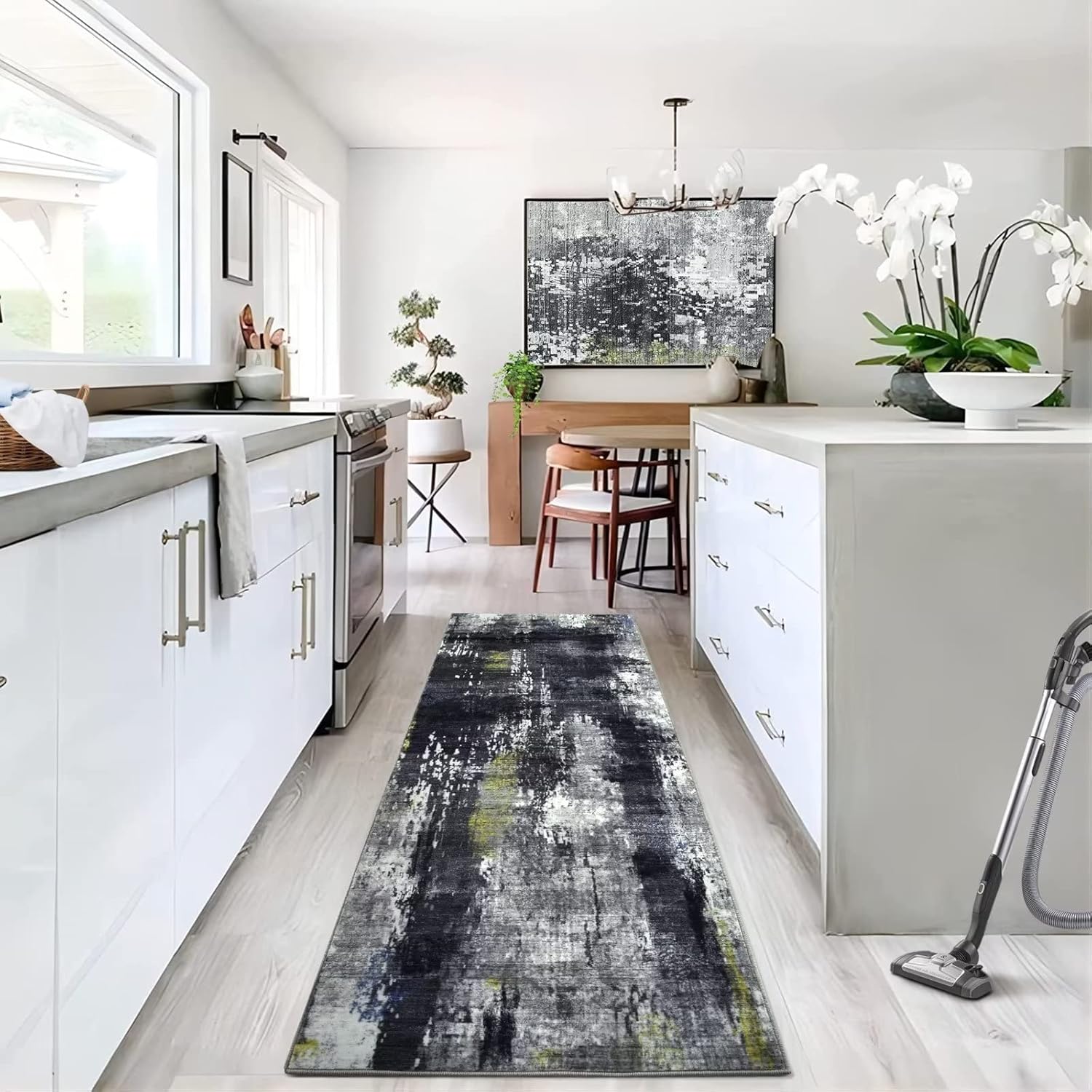 Alfombra moderna de 2 x 6 pulgadas, contemporánea, abstracta, para interiores, alfombra de entrada con impresión de tinta, alfombra suave para