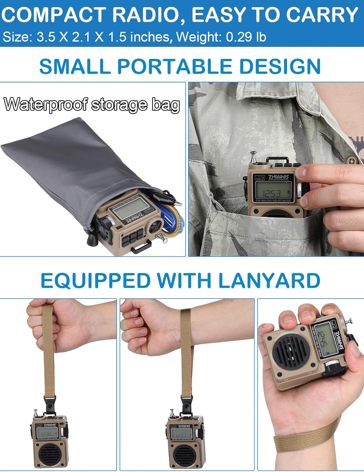 ZHIWHIS Radio de onda corta reproductor de MP3 con radios meteorológicos portátil AM FM altavoz Bluetooth retro con 6 modos de ecualización receptor - Imagen 8