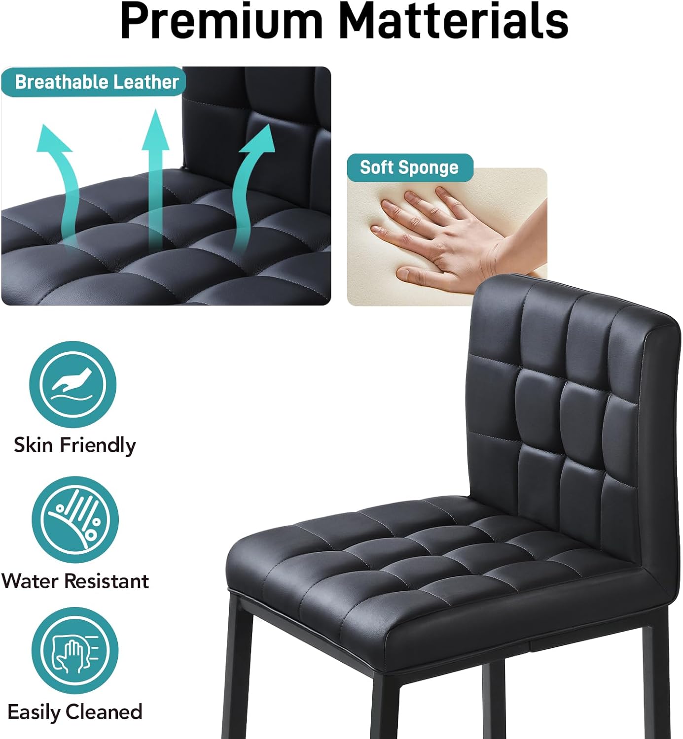 E&D FURNITURE Taburetes de bar de 26 pulgadas con respaldo, patas de metal, cuero sintético, moderno tapizado, altura de mostrador para encimera de
