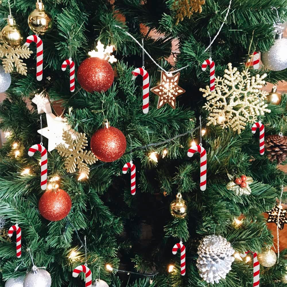 48 piezas de bastón de caramelo para decoración de árbol de Navidad, adornos colgantes de caramelo para árbol de Navidad, bastón de caramelo de