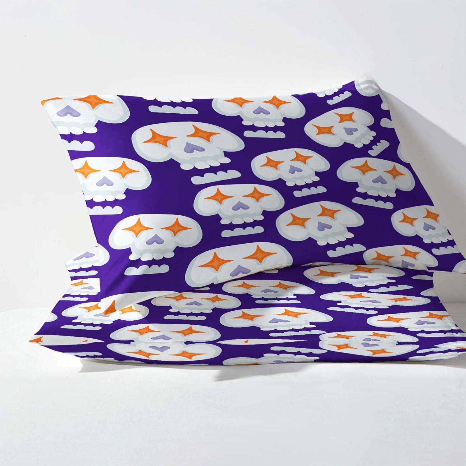 Juego de sábanas de calavera tamaño Queen, sábanas góticas, sábanas y fundas de almohada estampadas de 4 piezas, sábana bajera ajustable de