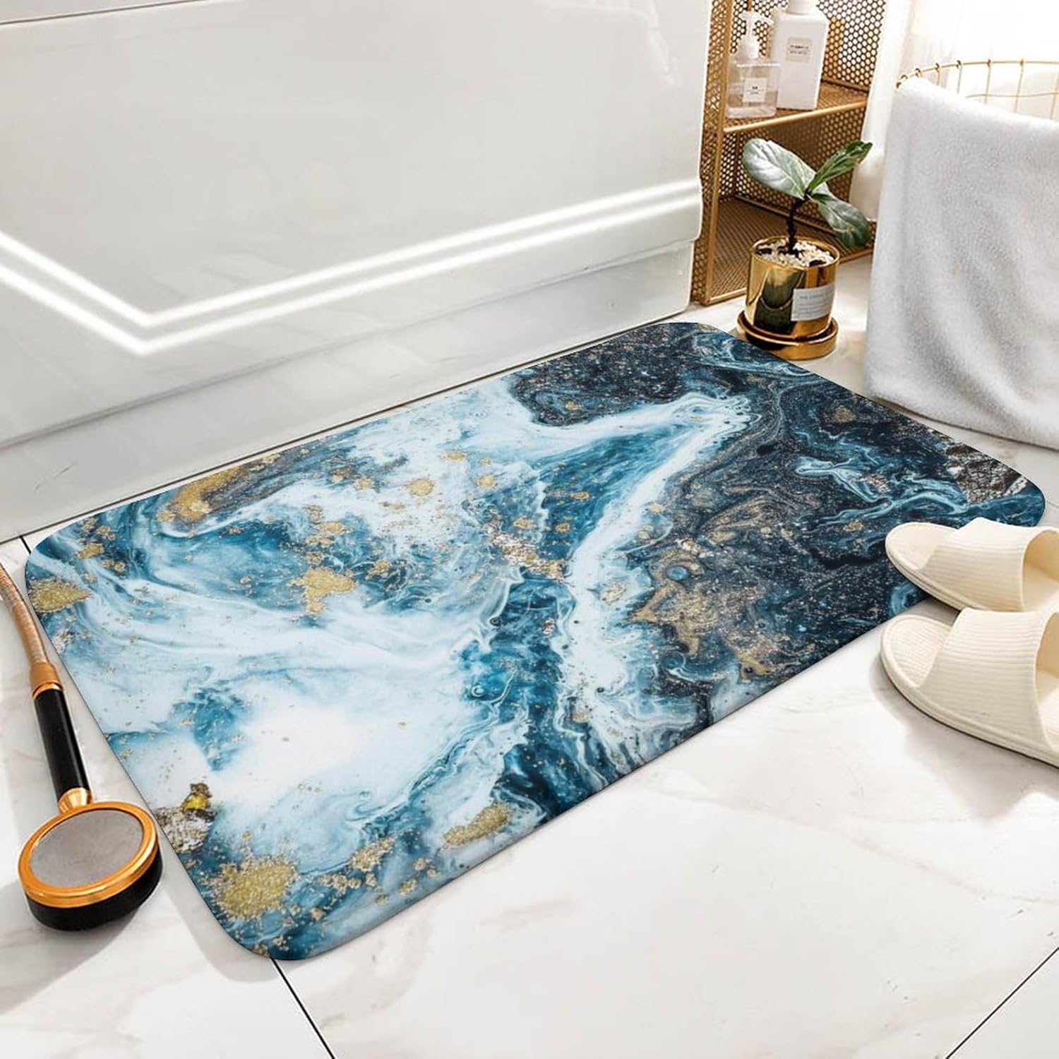 Tapete de baño dorado para baño, súper absorbente, de secado rápido, con parte trasera de goma, antideslizante, tapete de baño de diatomita, regalo