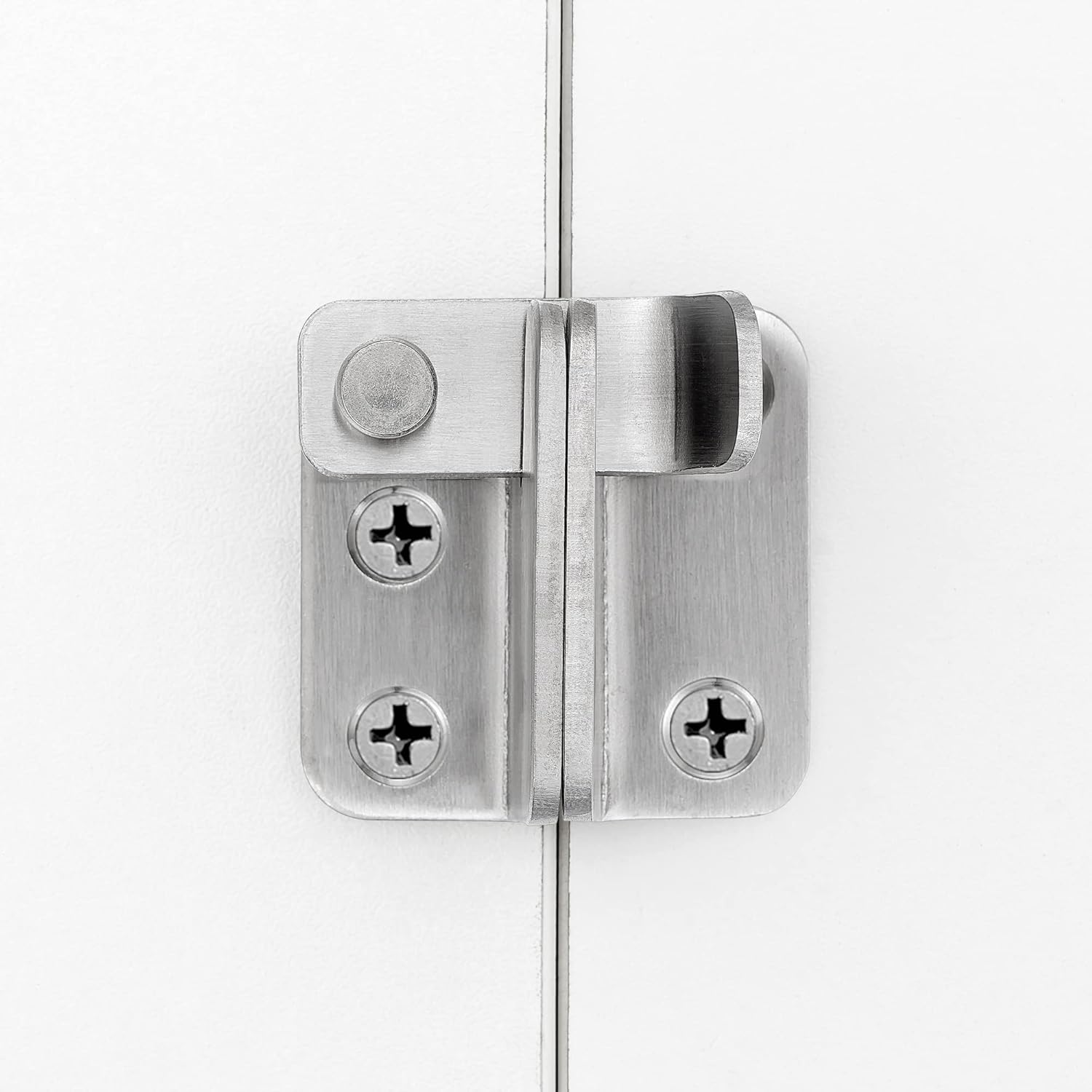 Paquete de 2 pestillos abatibles, 1.81 x 1.77 pulgadas, acero inoxidable de níquel cepillado grueso, resistente, cerrojo para puerta de granero,