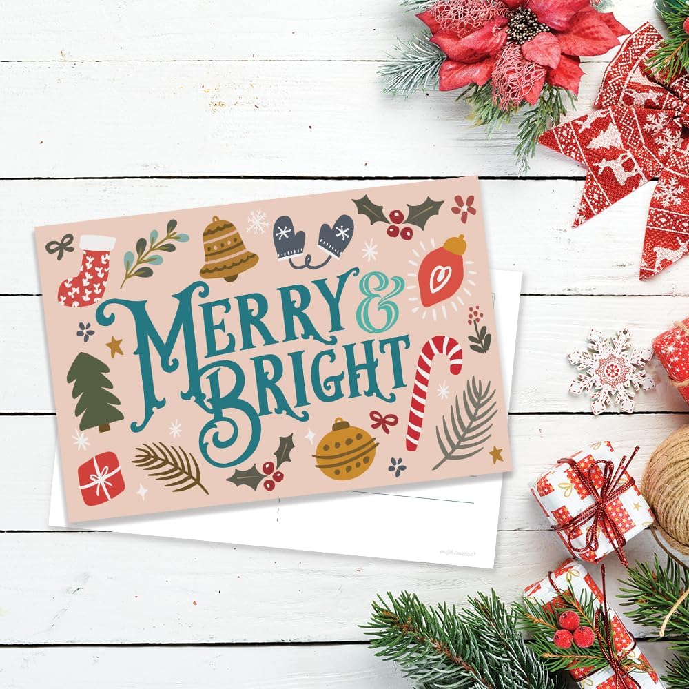 m&h invites Merry & Bright Postales navideñas saludos navideños  Bonitas postales ilustradas para el invierno  50 unidades
