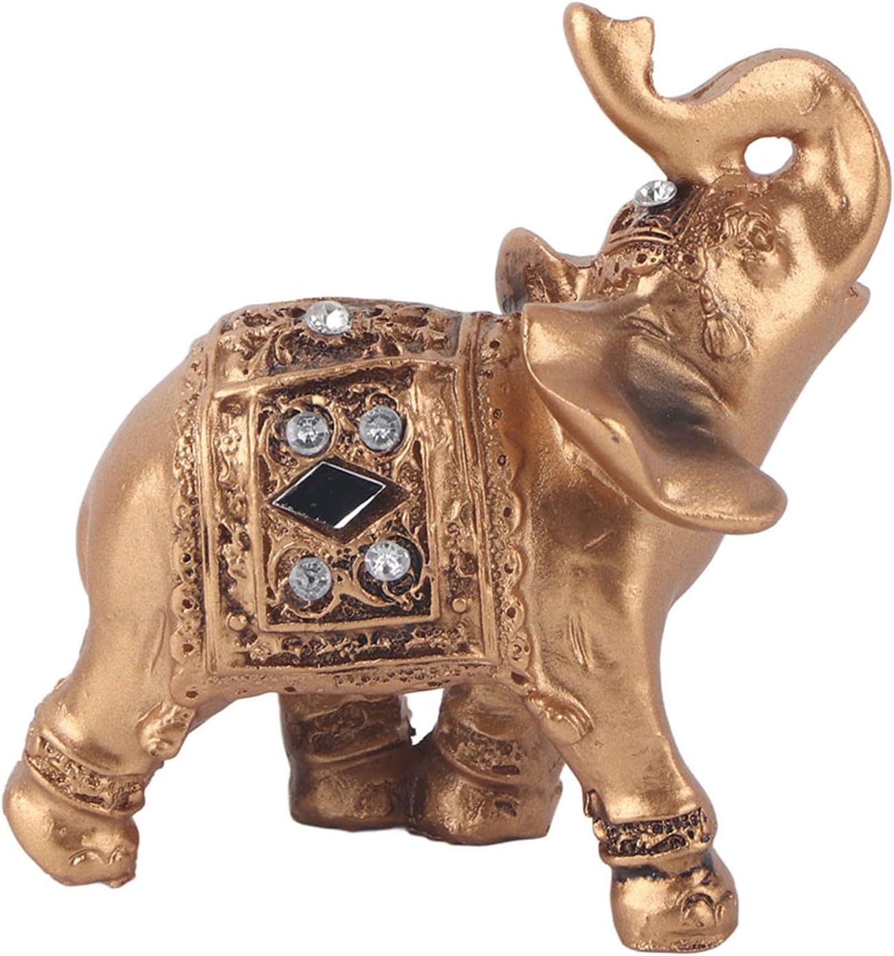 TOPINCN Elegante estatua dorada de elefante, figura con troncos hacia arriba, colección de riqueza para decoración del hogar para oficina, sala de