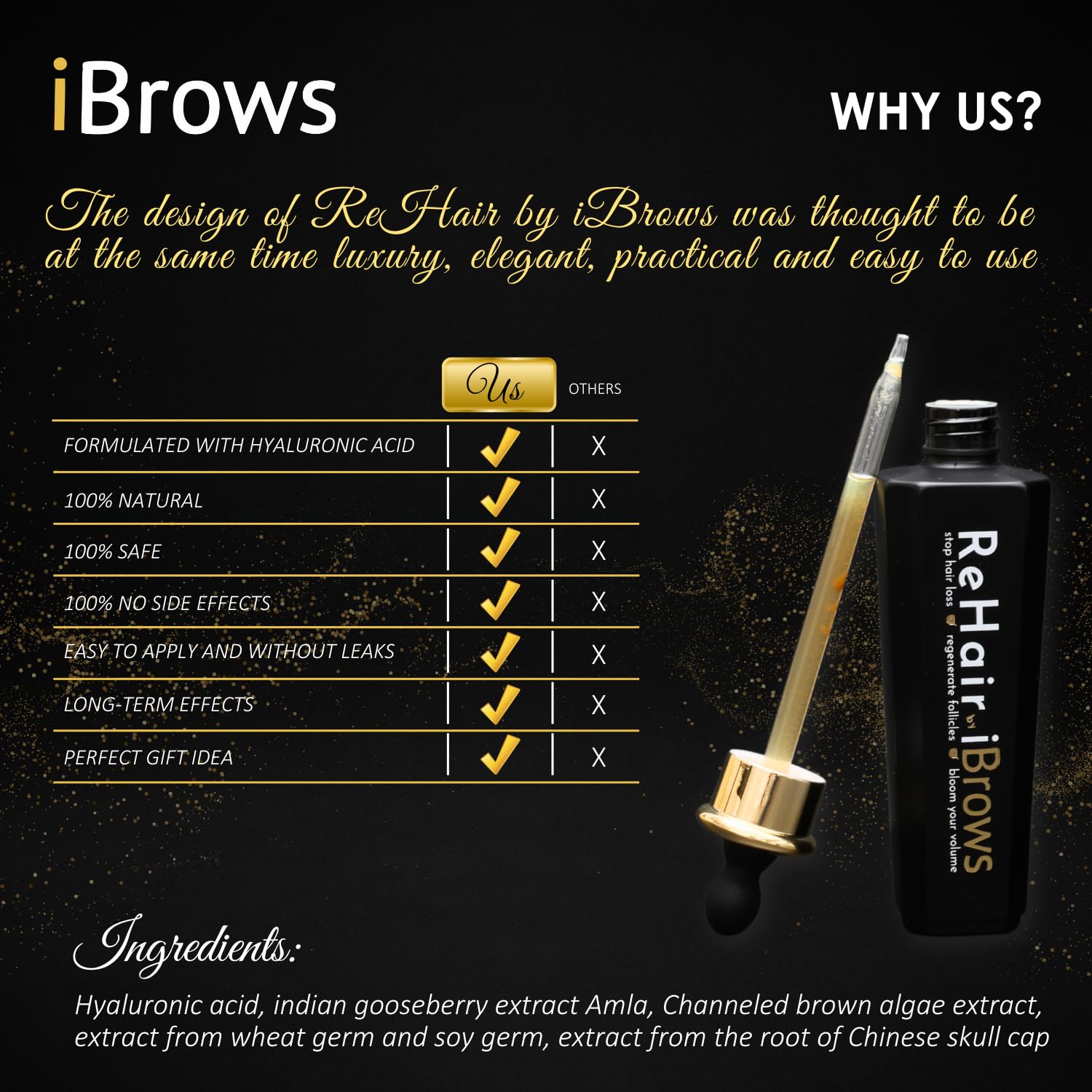 ReHair by iBrows – Suero de crecimiento del cabello – Suero de lujo para cabello dañado – Anti pérdida de cabello – Regulador de sebo –