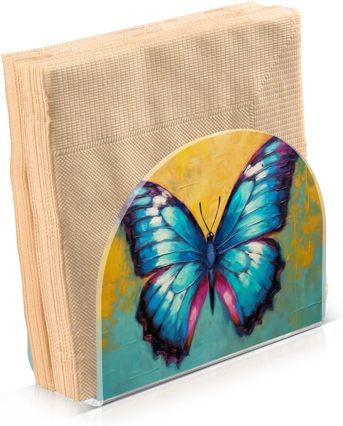 Napkin Holder Butterfly Painting Napkin Holders for Tables, Clear Acrylic Napkin Holders Cocktail Napkin Holder for Kitchen Restaurant Bar Home