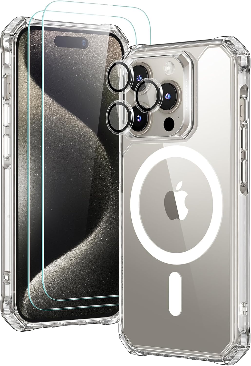 ESR Funda para iPhone 15 Pro Max, compatible con MagSafe, juego con 2 protectores de pantalla y protectores de lente individual, esquinas de