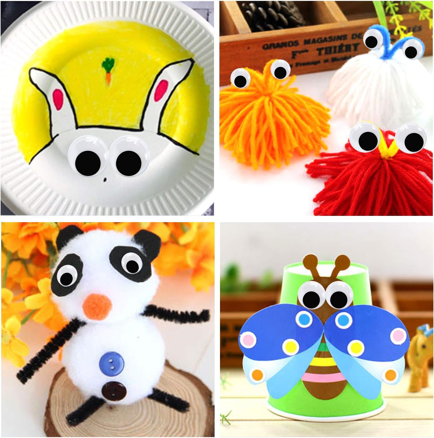 ZZYI 1100 piezas Googly Eyes autoadhesivas, para manualidades, ojos meneantes, varios tamaños, 0.236 in, 0.276 in, 0.315 in, 0.394 in, 0.472 in,
