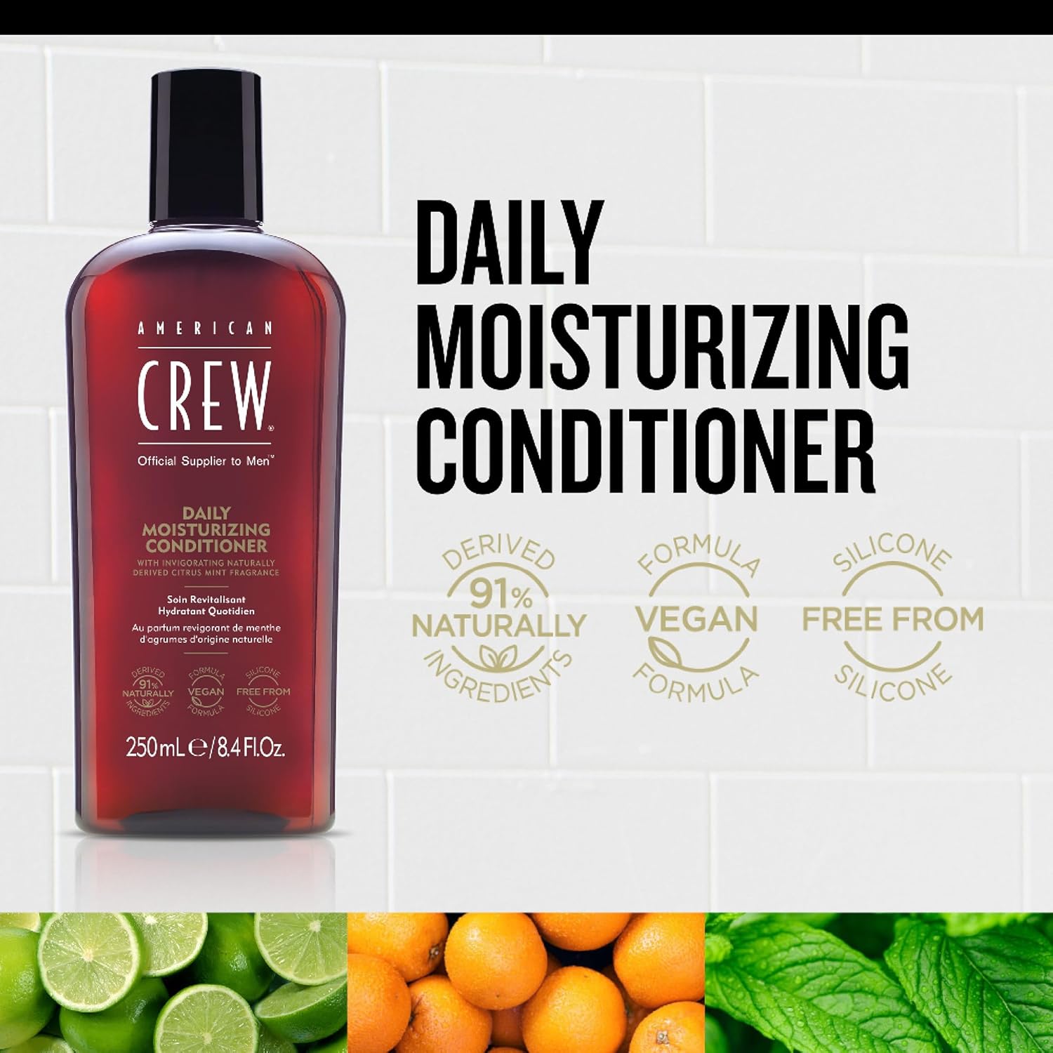 American Crew Acondicionador para hombres, hidratante diario, derivado de forma natural, fórmula vegana, fragancia de menta cítrica, 15.2 onzas