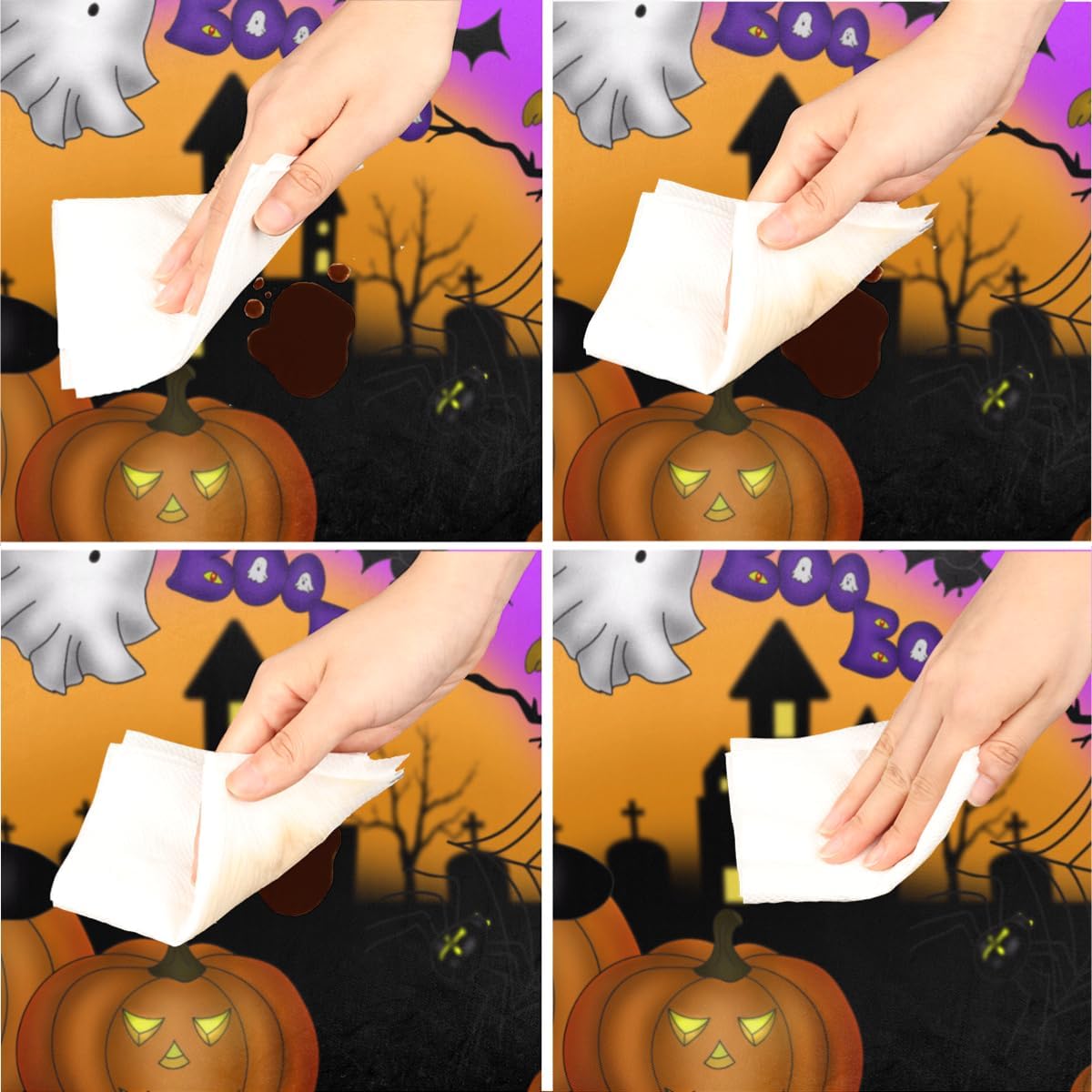 Mantel redondo de Halloween con borde elástico, castillo de calabaza, fantasma, murciélago, lavable, lavable, mantel de poliéster para cocina,