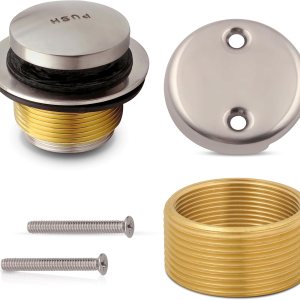 Juego de adornos de bañera con placa frontal de desbordamiento de dos agujeros, kit de drenaje de bañera de repuesto, tapón de drenaje de latón con Juego de adornos de bañera con placa frontal de desbordamiento de dos agujeros, kit de drenaje de bañera de repuesto, tapón de drenaje de latón con