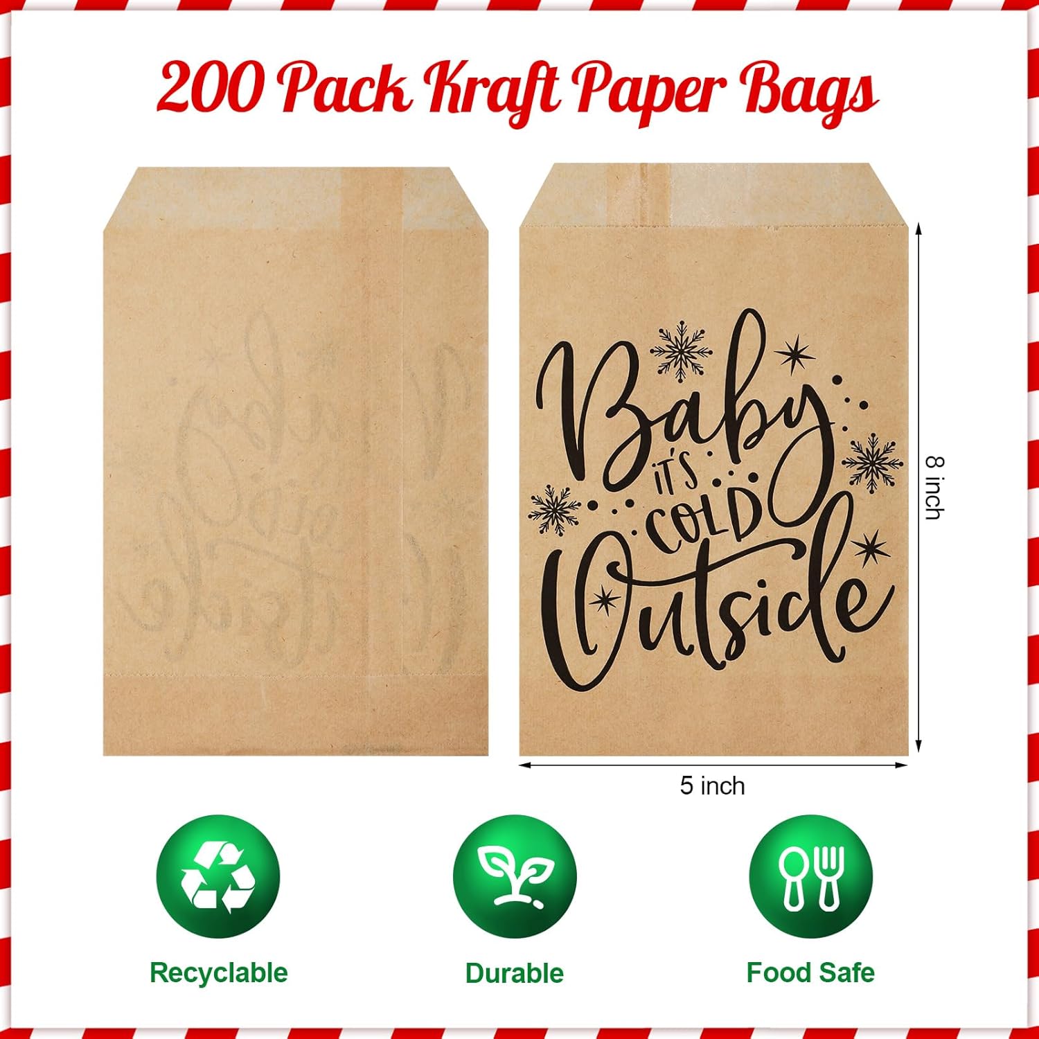 200 bolsas de galletas Baby It’s Cold Outside para galletas, bolsas de papel de barra de cacao caliente, bolsas de chocolate para dulces, bolsas de