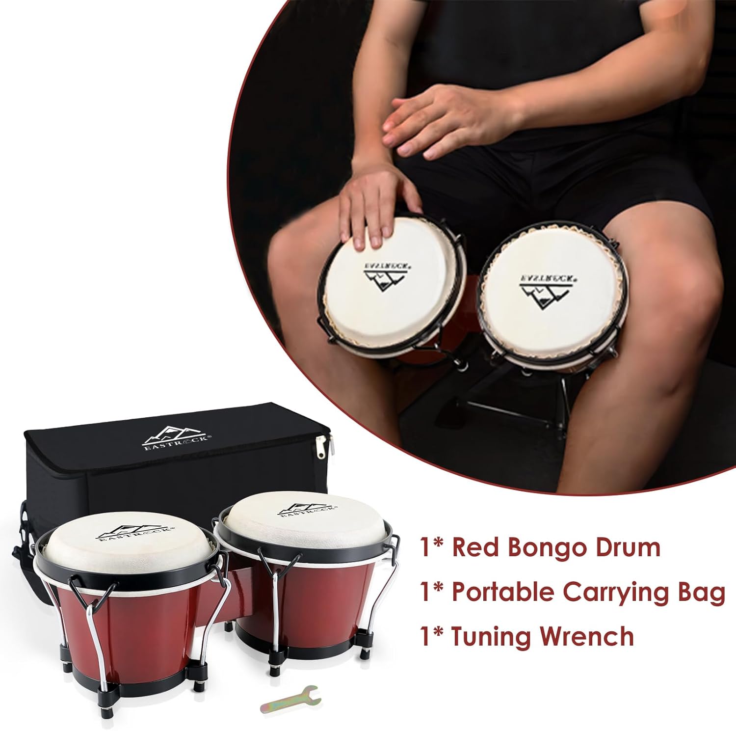 EASTROCK Bongo – Juego de bongos de 6 y 7 pulgadas para adultos, niños, principiantes, profesionales, instrumentos de percusión de madera y metal