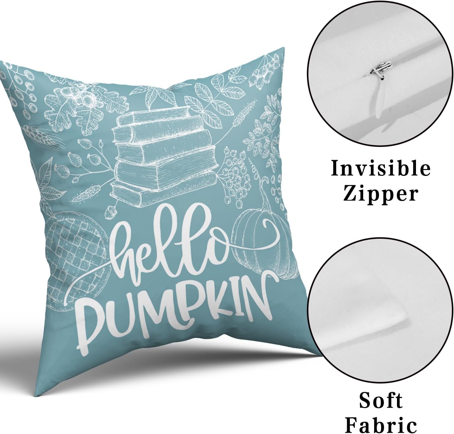 Giwawa Hello Pumpkin – Juego de 2 fundas de almohada de calabaza verde azulado con hojas de eucalipto, funda de almohada de otoño de cosecha y