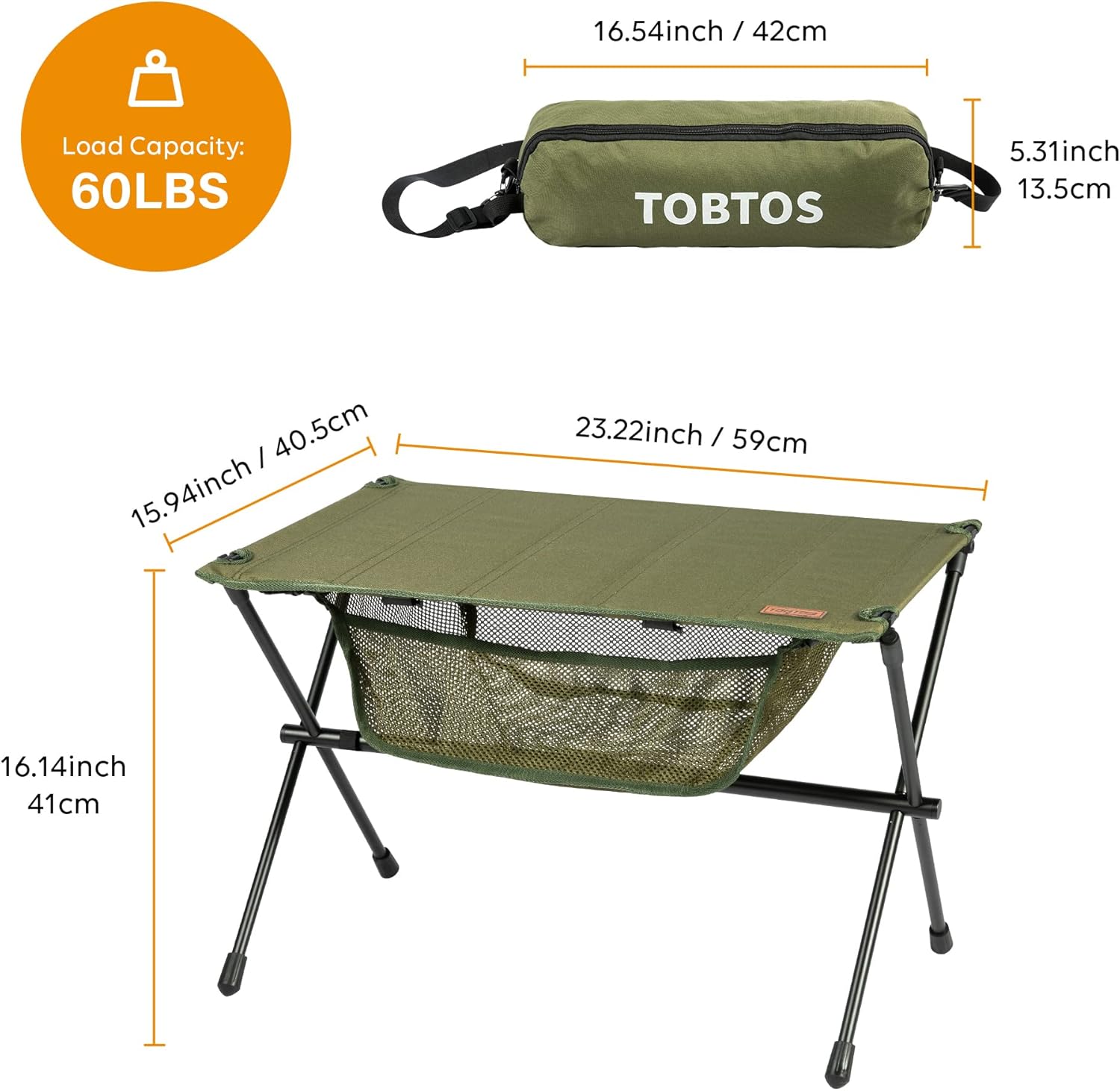 TOBTOS Mesa de camping portátil y plegable con bolsa de transporte y silla de campamento de respaldo alto, sillas plegables ligeras con bolsa de