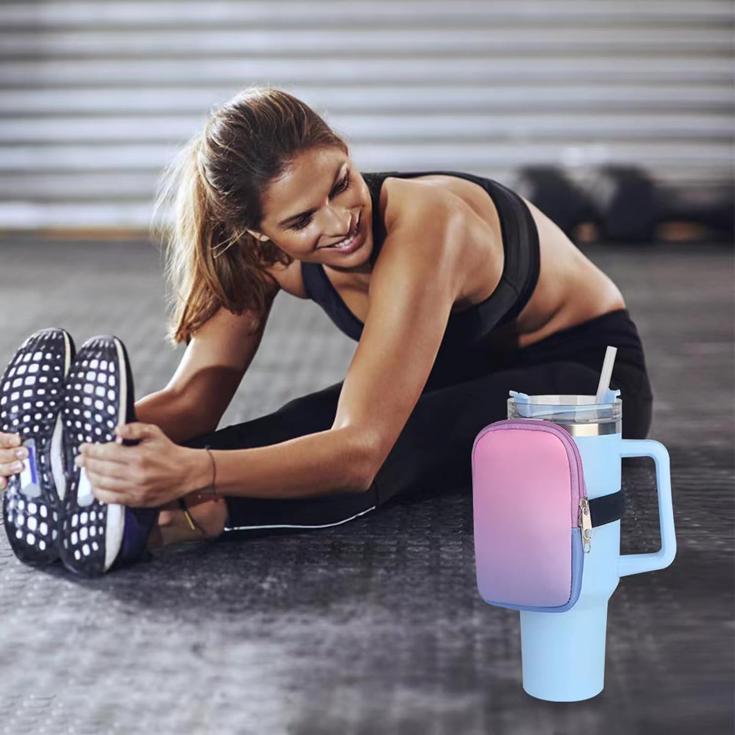 Bolsa para botella de agua, accesorios para vasos de gimnasio compatibles con Stanley Quencher Adventure de 40 onzas e IceFlow de 2030 onzas,