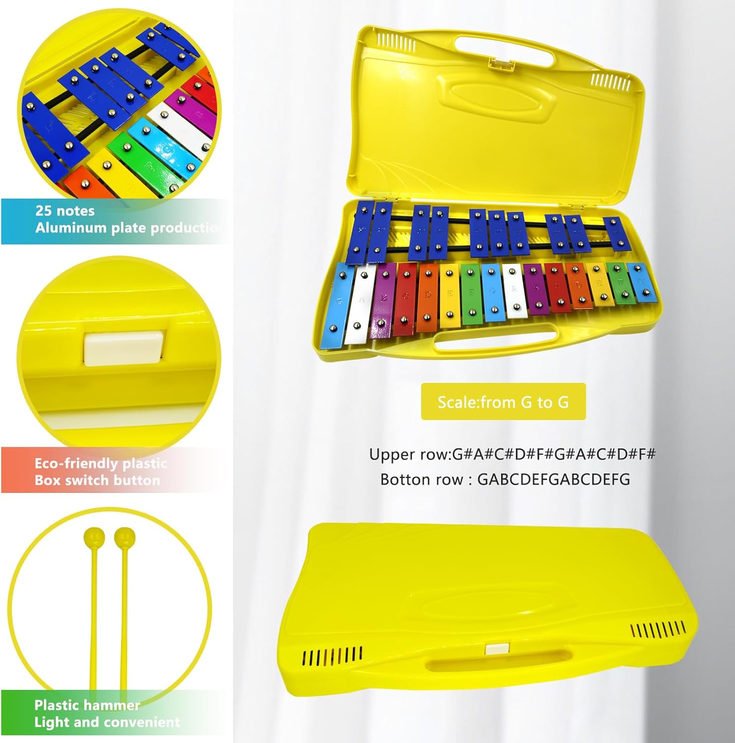 Soulmate Xilófono, xilófono Glockenspiel de 25 notas para niños, juguete musical, llaves de metal, xilófono profesional para principiantes,