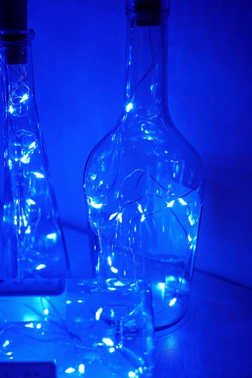 LoveNite Luces para botella de vino con corcho, paquete de 6 unidades, funciona con pilas, 15 luces LED en forma de corcho, alambre plateado,