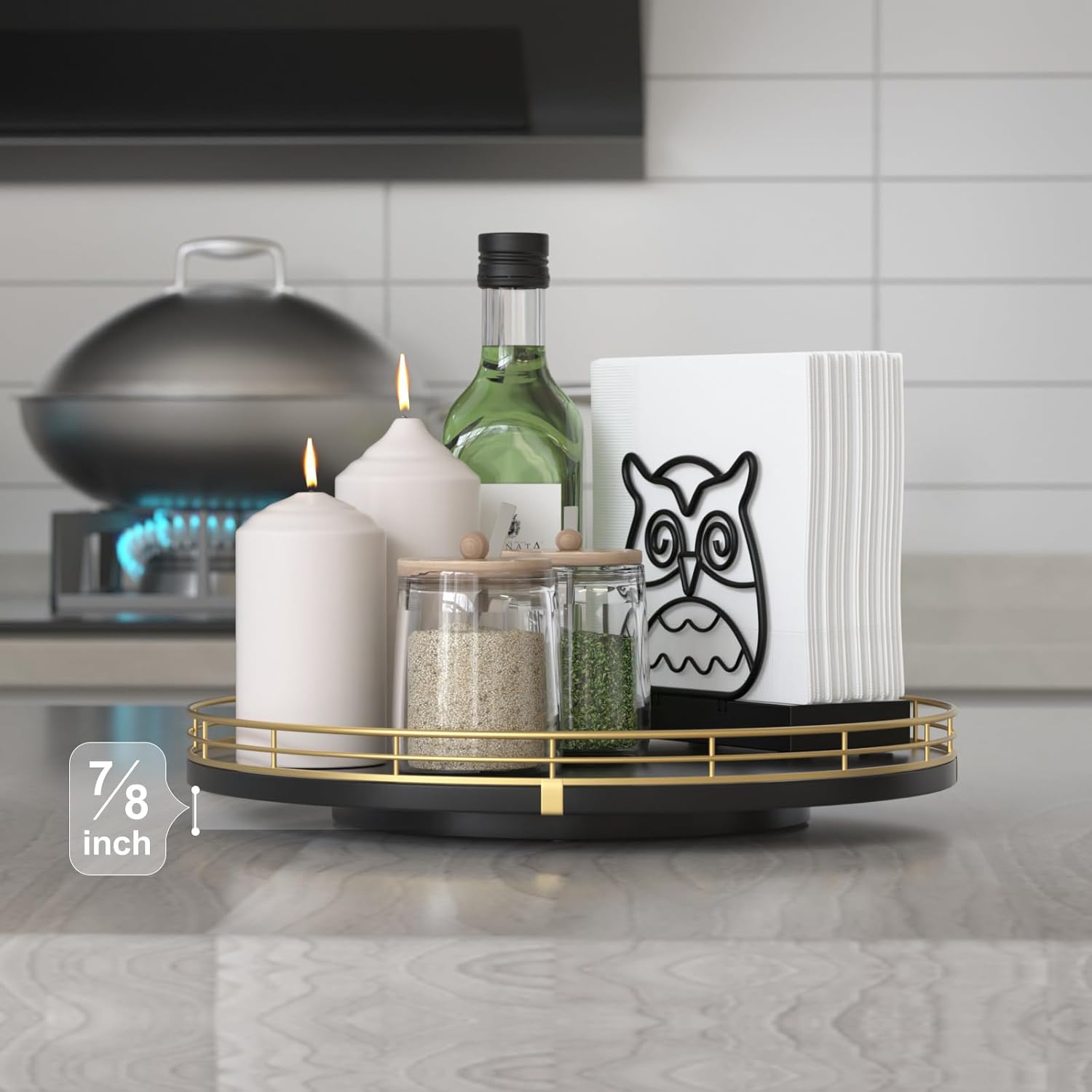 Organizador Lazy Susan de madera de roble de 12 pulgadas, Lazy Susan para gabinete, mesa de comedor, despensa, bandeja organizadora de mesa