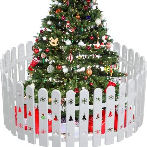 Decoración de vallas de árbol de Navidad, 30 piezas de valla de plástico blanco para puerta del árbol de Navidad, borde de valla de árbol de Decoración de vallas de árbol de Navidad, 30 piezas de valla de plástico blanco para puerta del árbol de Navidad, borde de valla de árbol de
